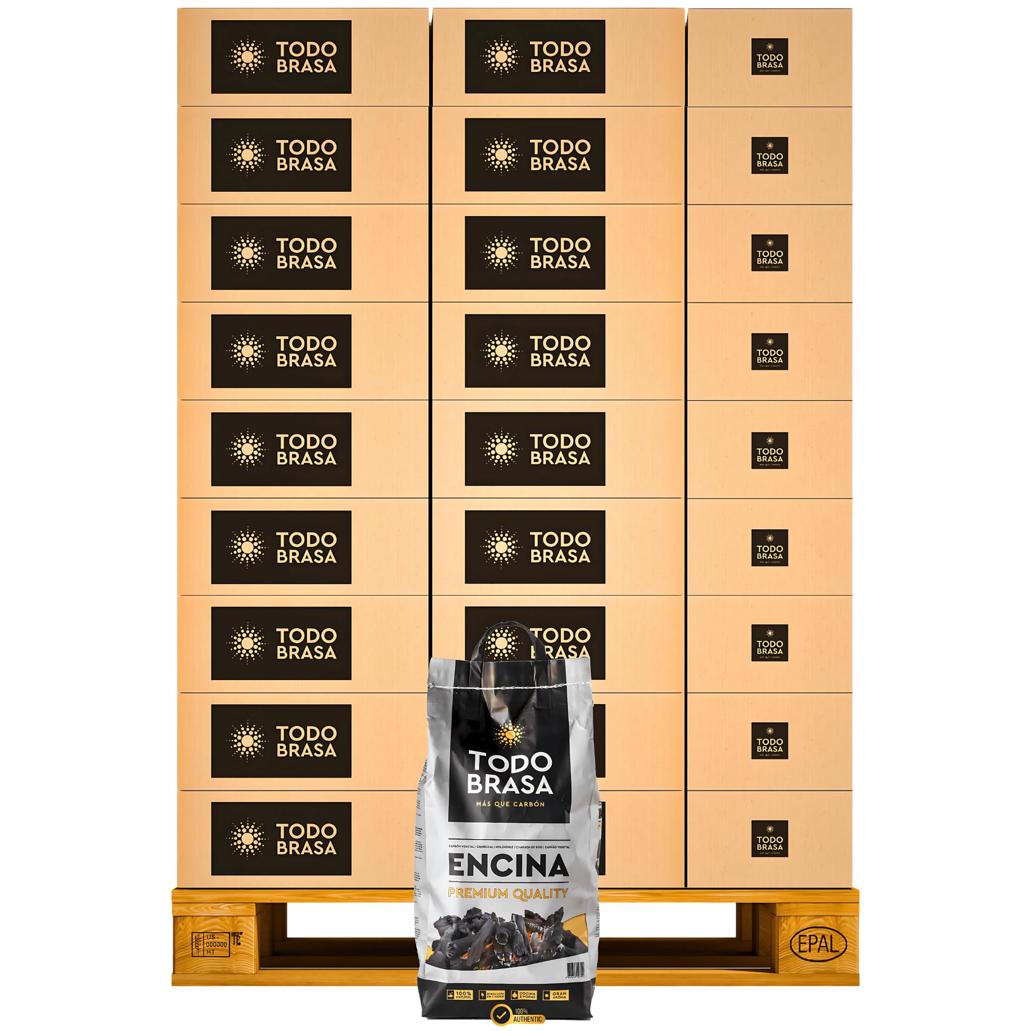TODOBRASA Carbón Vegetal Barbacoa ENCINA Premium Ecológico · Saco 4 KG Doble Protección Caja Anti-Rotura · Carbón BBQ Calidad Profesional Nacional · Especial Parrilla Vasca & Horno Brasa Jospering