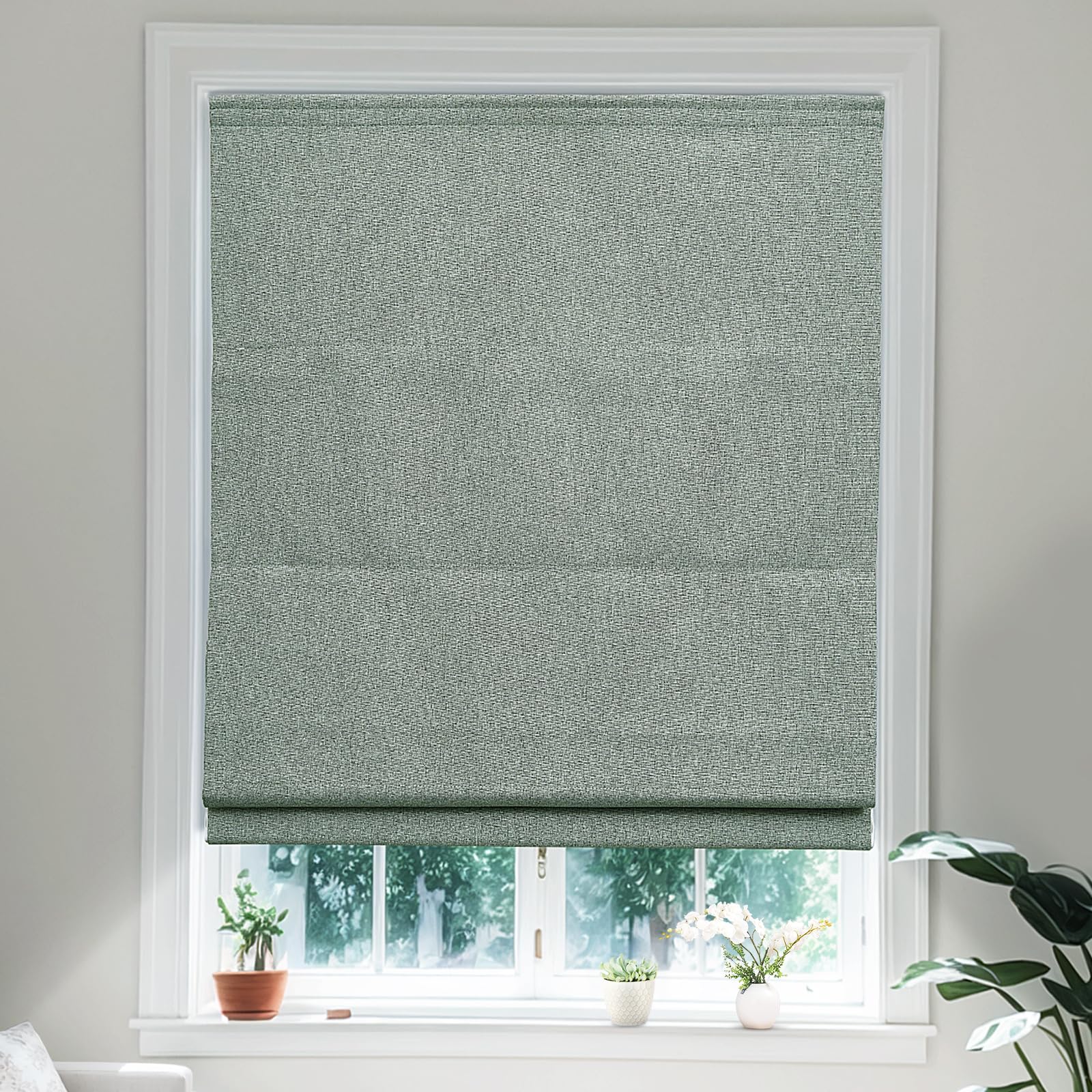Moonice Roman Blinds Cordless Roman Window Blinds Elegant Blackout Blinds Heat Insulation and Privacy Shades Customized Blinds for Home Office Bedroom (Light Green,110cm W x 120cm H)