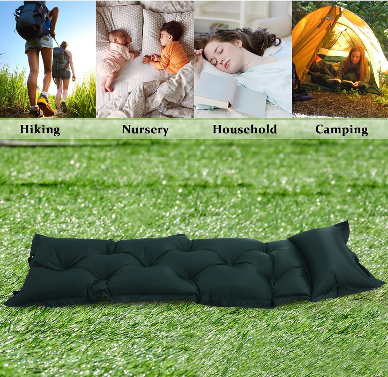 Ciieeo Self-Inflating Camping Sleeping Mat 185x60x2.5cm Military Green Portable Inflatable Sleeping Pad Lightweight Outdoor Camping Sleep Cushion for Hiking Backpacking