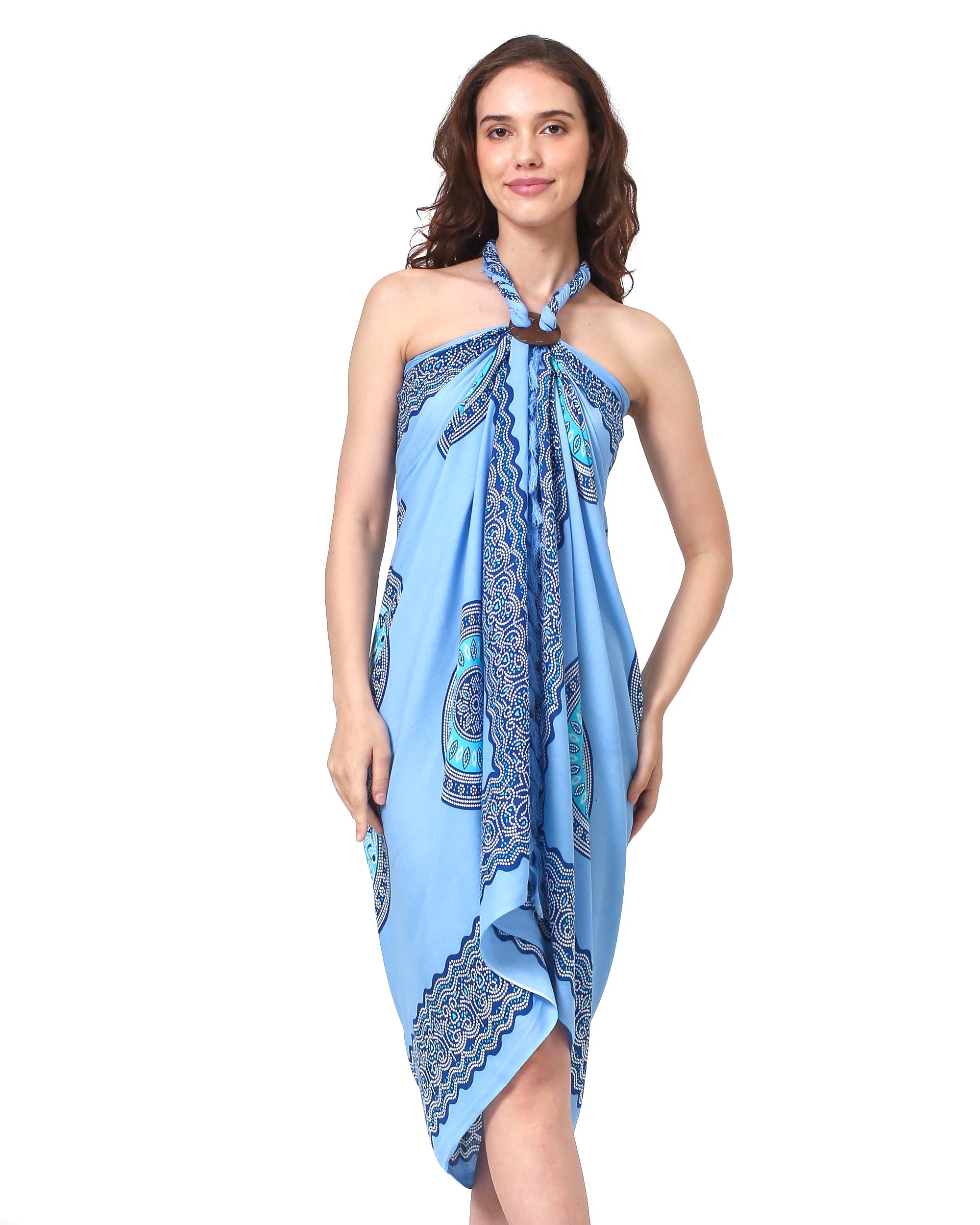 Sarong Pareo Women's Mandala Fringe Viscose Beach Towel Wrap Skirt Beach Skirt Bikini Cover Up for Swimsuit Light Blue Boho Flower