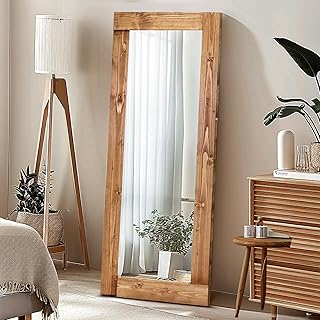 Full Length Mirror 58"x24" – Solid Wood Frame, HD Tempered Glass, Wall Mounted & Leaning, Rustic Modern Decor for Bedroom, Living Room, Entryway, Light Brown