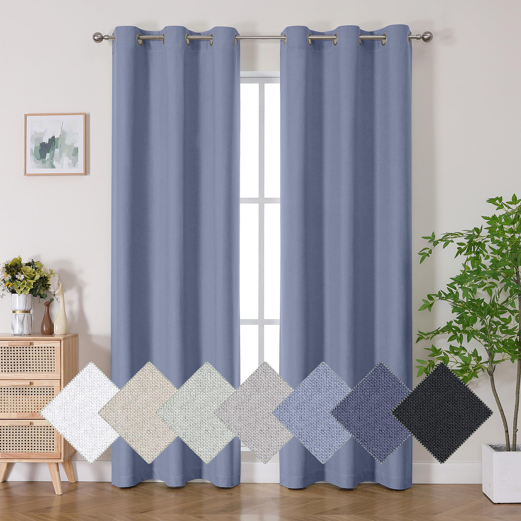 Aiyufneg Light Blue 100% Blackout Curtains 84 Inches Long for Bedroom, Morden Textured Drapes for Living Room, Thermal Insulated Full Light Blocking Curtains, Grommet Top Curtains 2 Panels