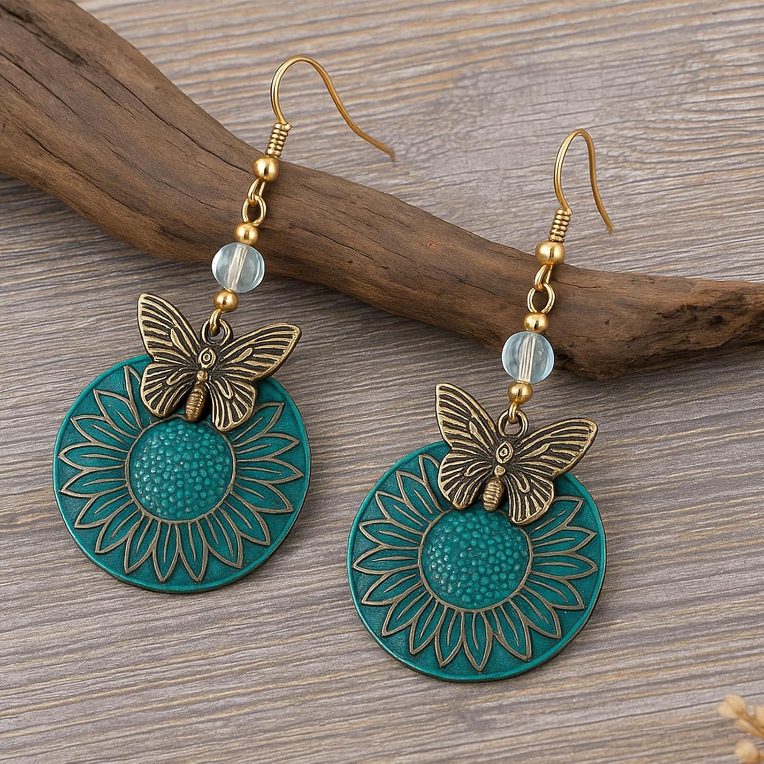 Dragonfly Earrings for Women, Bohemian Copper Turquoise Dangle Earrings, Vintage Hippie Earrings with Lightweight Drop Clusters, Boho Jewelry Gift for Her - Image 3