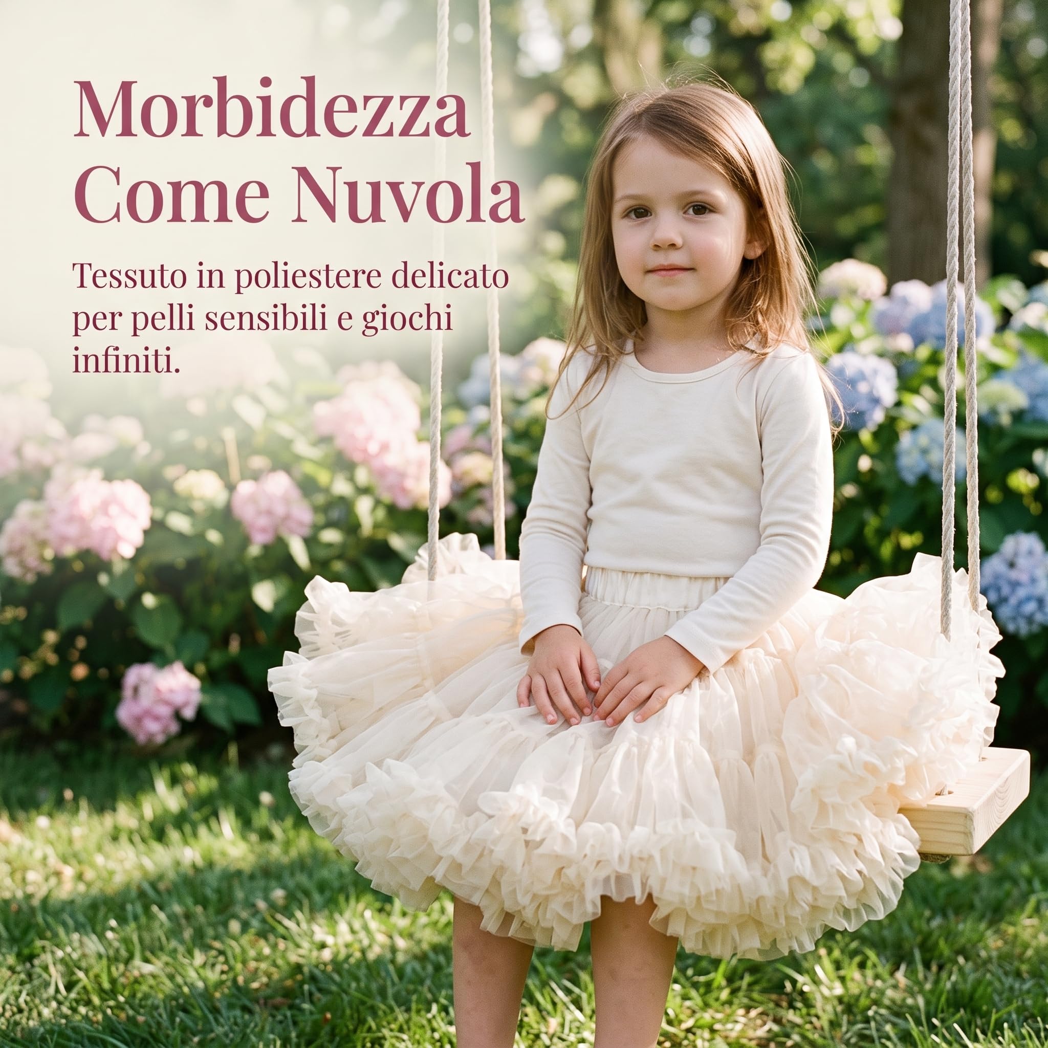 Gonna Tutu in Tulle Bambina, in Poliestere Morbido, Stile Dolce Plissettato per