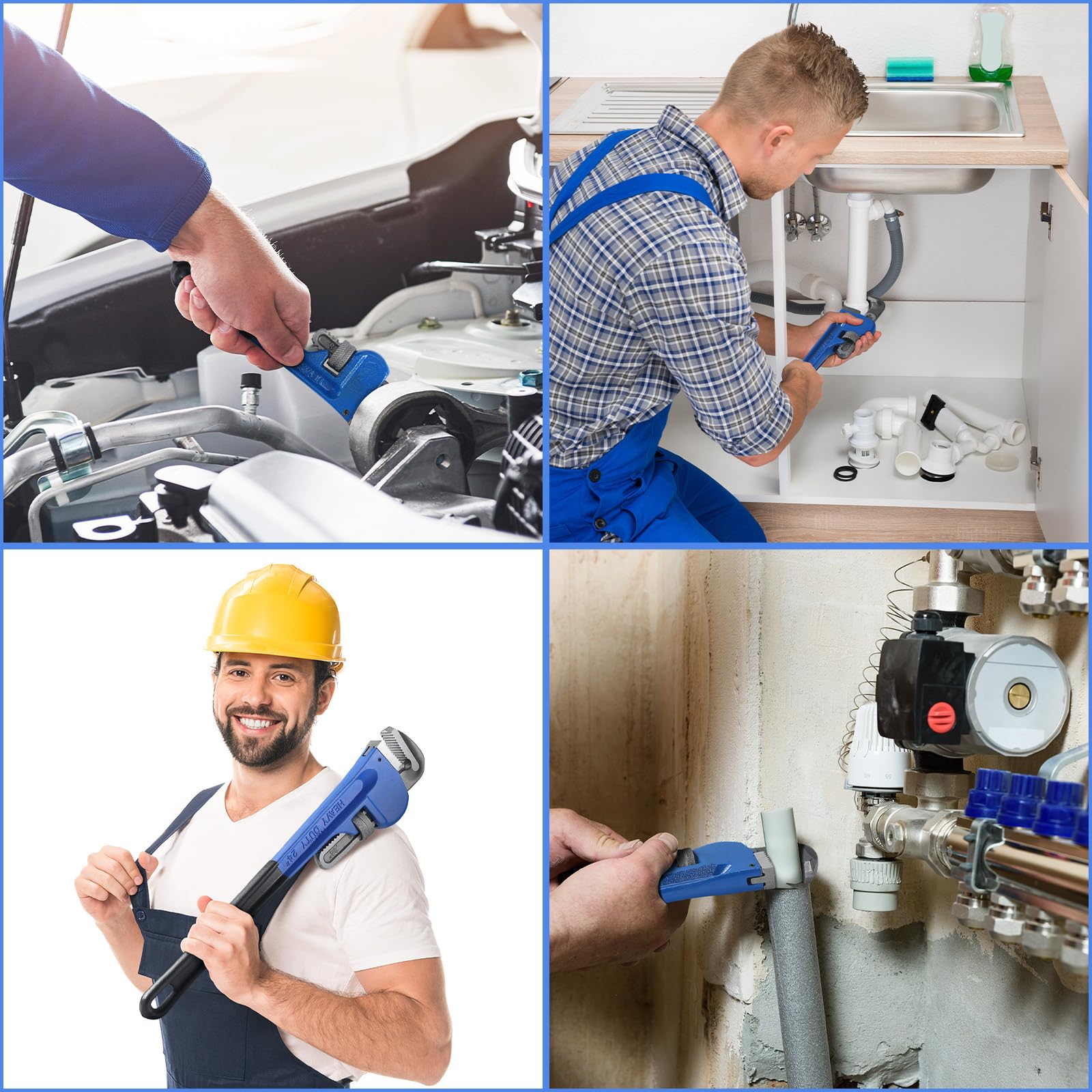 Gisafai 6 sztuk wytrzymałych aluminiowych prostych kluczy do rur zestaw 20 cm 25 cm 30 cm 35 cm 45 cm 61 cm regulowany zestaw kluczy hydraulicznych ze stali stopowej narzędzie hydrauliczne, niebieski