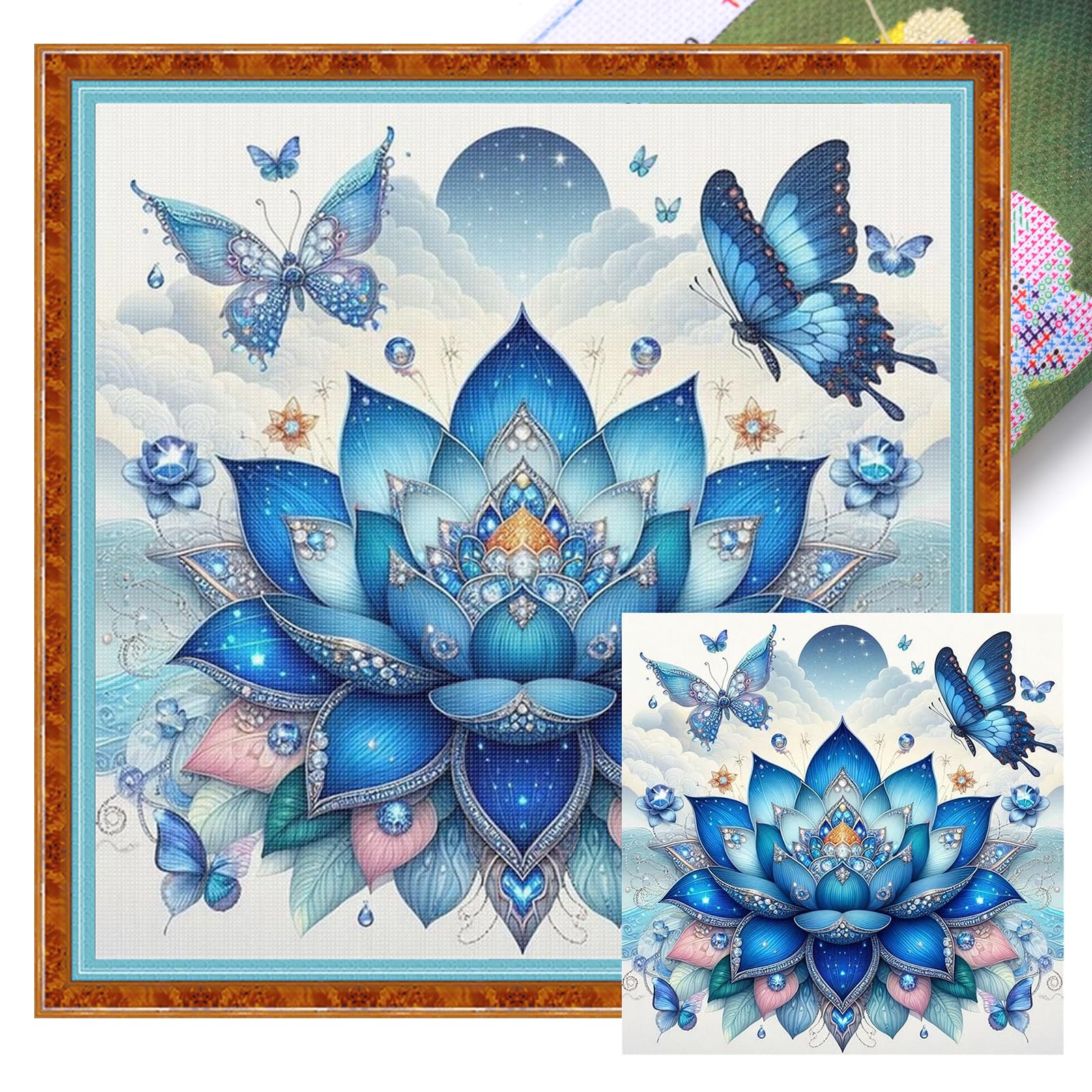 Butterfly Lotus Full 11CT DIY Stamped Cross Stitch Kit 45x45cm Home Wall Decor