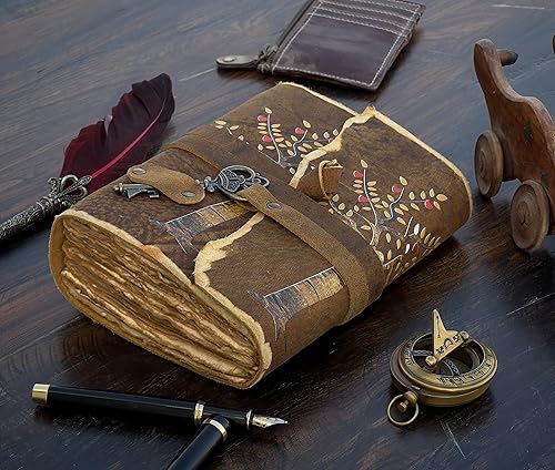 Miniatura 2 de Diario de cuero del árbol de la vida, antiguo hecho a mano, con borde de Deckle Edge, diario encuadernado de cuero, diario encuadernado con