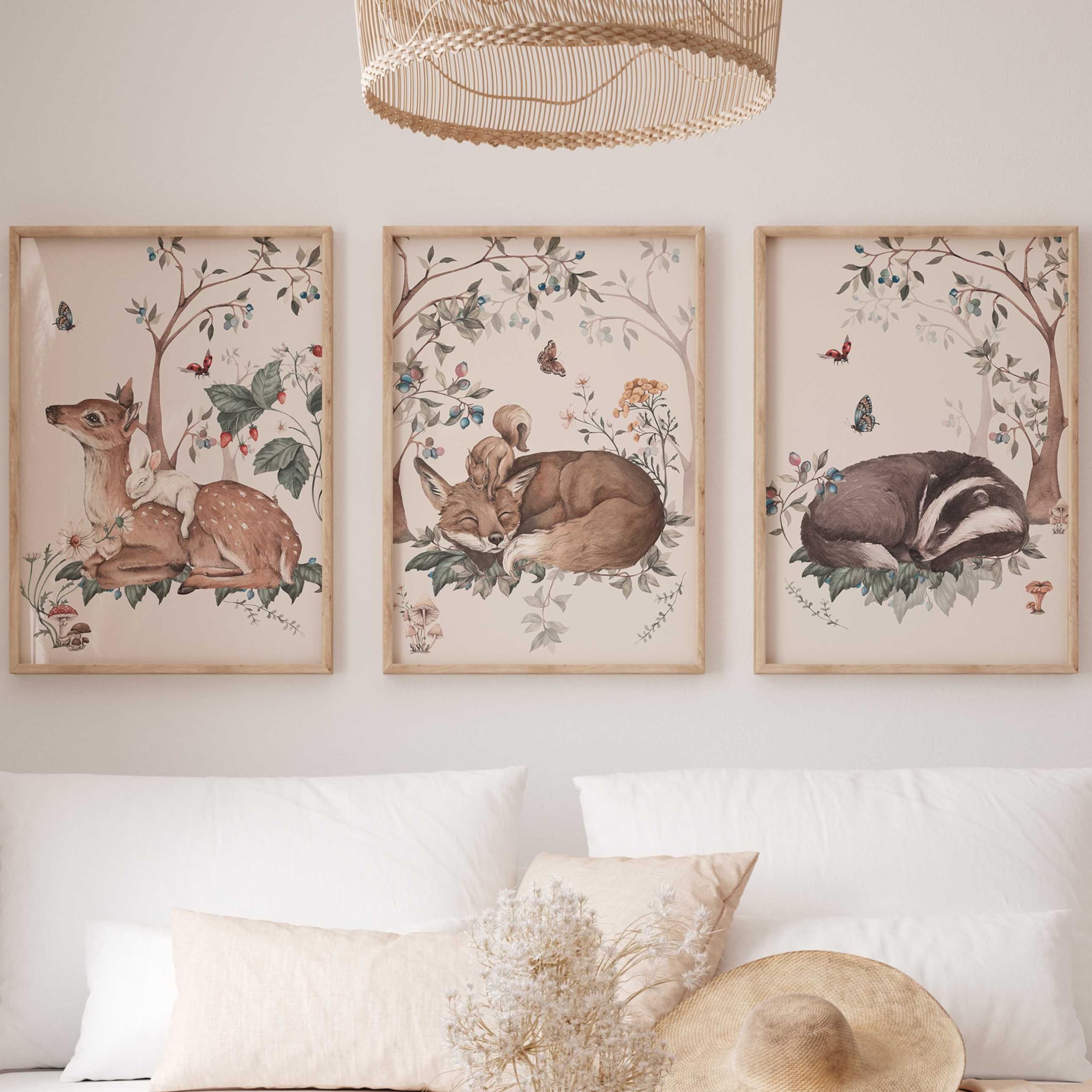 Kinderzimmer Poster Set Premium P805 / niedliche Waldtiere minimalistic Babyzimmer Wandbild (A2 - Ohne/Without Rahmen/Frame)