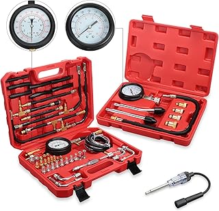Therwen 45 Pcs Gauge 0-140 Psi Fuel Injection Pressure Tester Kit 8 Pcs Gauge 0-300 Psi Compression and Spark Plug Tester, Oil Pressure Gauge Automotive Tool Kit for Motorcycle Car Truck