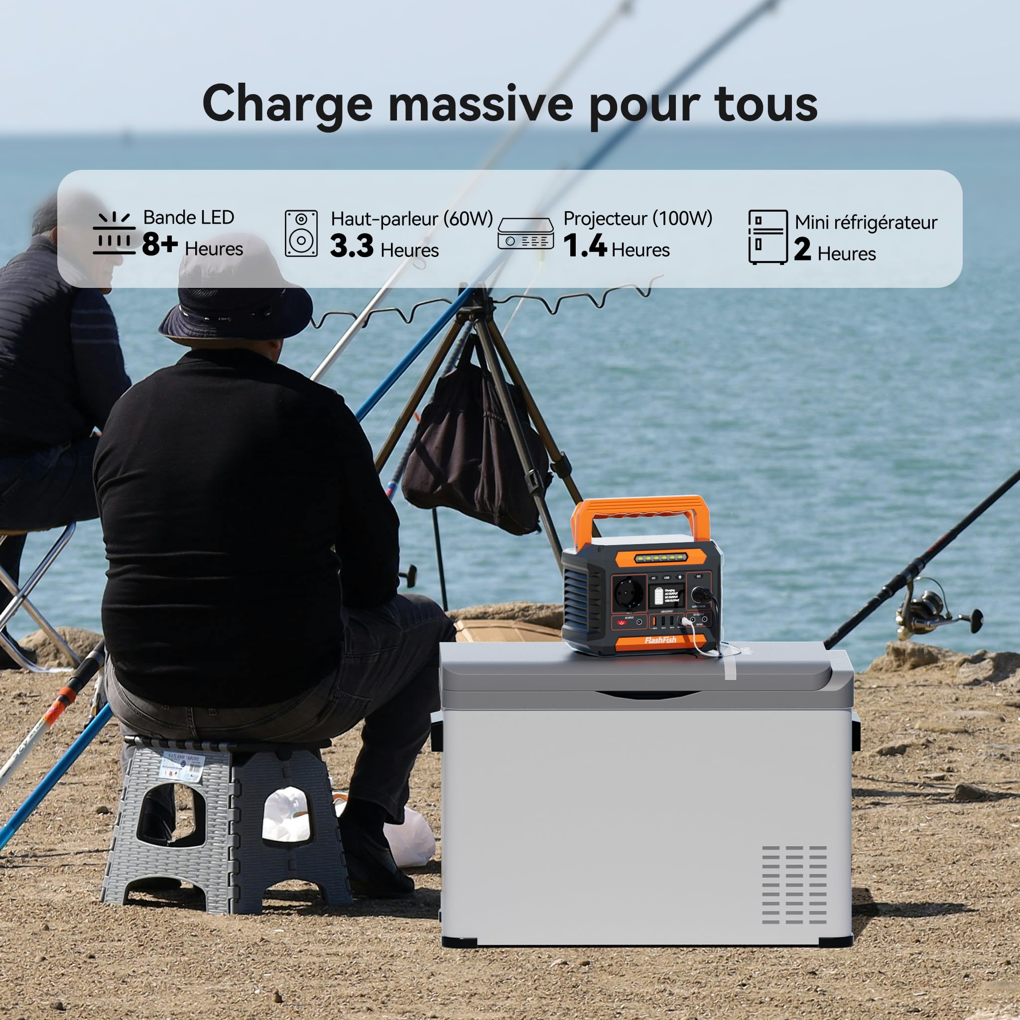 FlashFish P66A Station Électrique portable 144,3Wh, Generateur Électrique 200W avec 230 V AC/DC/USB/type C/lumières LED, Batterie de Secours pour Camping, Voyage, Panne de courant