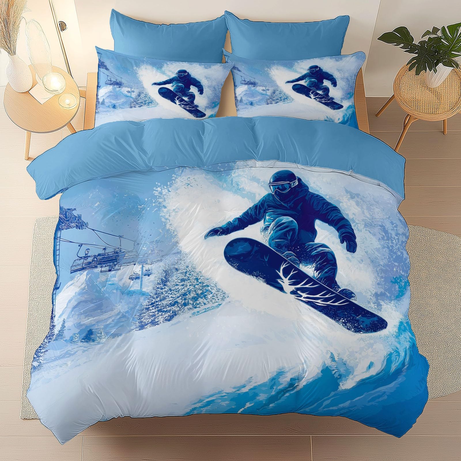 Housse de couette 200x200 montagne facile d'entretien en microfibre douce