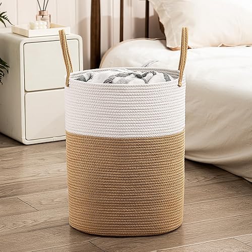 Cesta de ropa sucia grande con asas de 100 litros, con bolsa interior extraíble, cesta de lavandería alta y delgada para esquina dormitorio, baño,