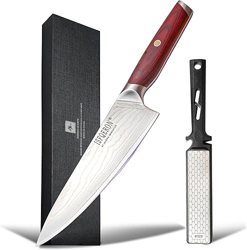 Cuchillo de chef japonés, cuchillo de chef de Damasco de 8 pulgadas, acero inoxidable japonés VG10 de alto carbono, hoja forjada a mano de 67 capas