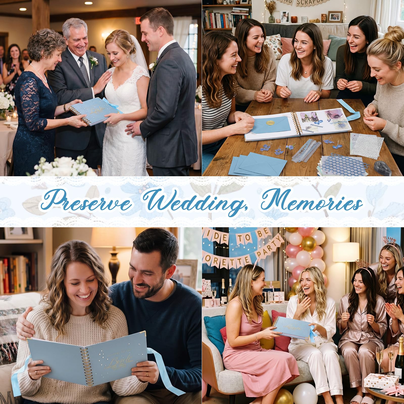 Album de scrapbooking « Letters to Bride », 21,6 x 17,8 cm, classique, bleu | Livre d'or de mariage avec enveloppes, souvenir de enterrement de vie de jeune fille, scrapbooking vierge