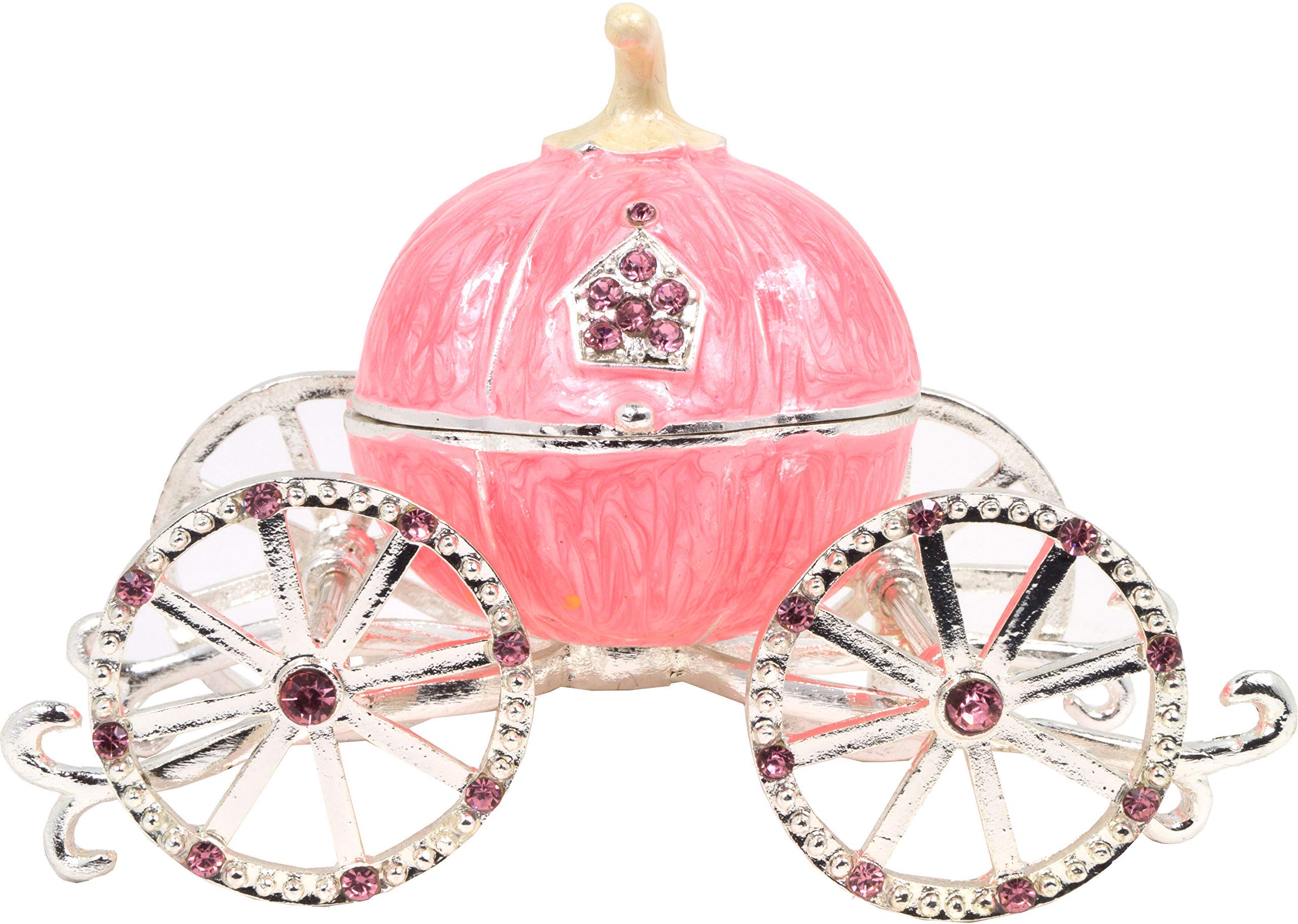 VI N VI Hand Painted Pink Princess Cinderella Pumpkin Carriage Trinket Box, Jewelry Box with Detachable Pumpkin/Hand Painted Collectible Figurine and Decorative Jewelry Display, Holder, and