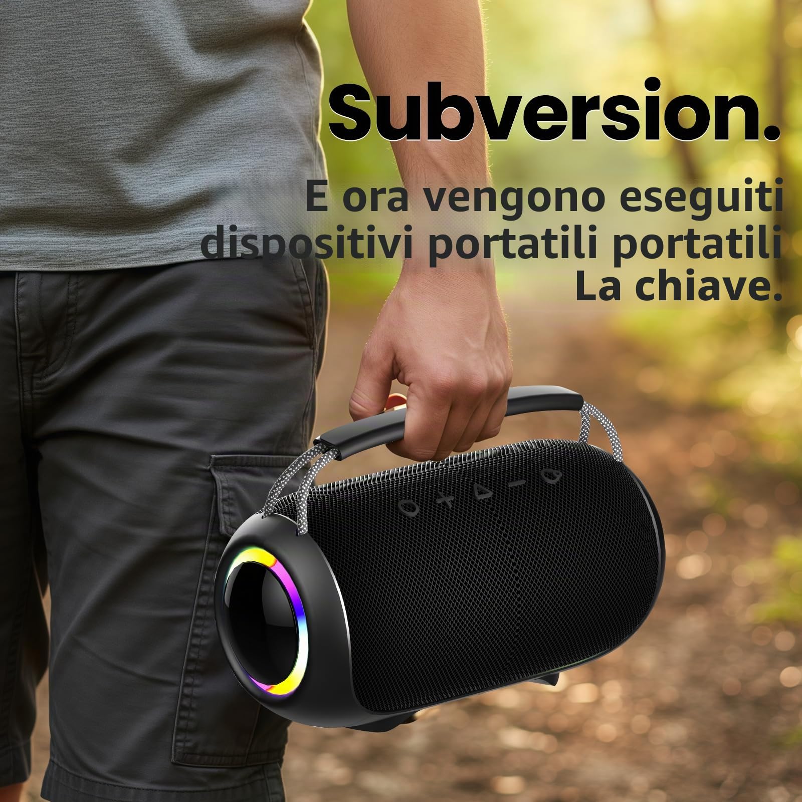 Cassa Bluetooth LED 40W, Autonomia 15 ore per Campeggio e Feste | Suono stereo 40W, spettacolo di luci LED colorate, BT5.3, autonomia 15 ore per feste