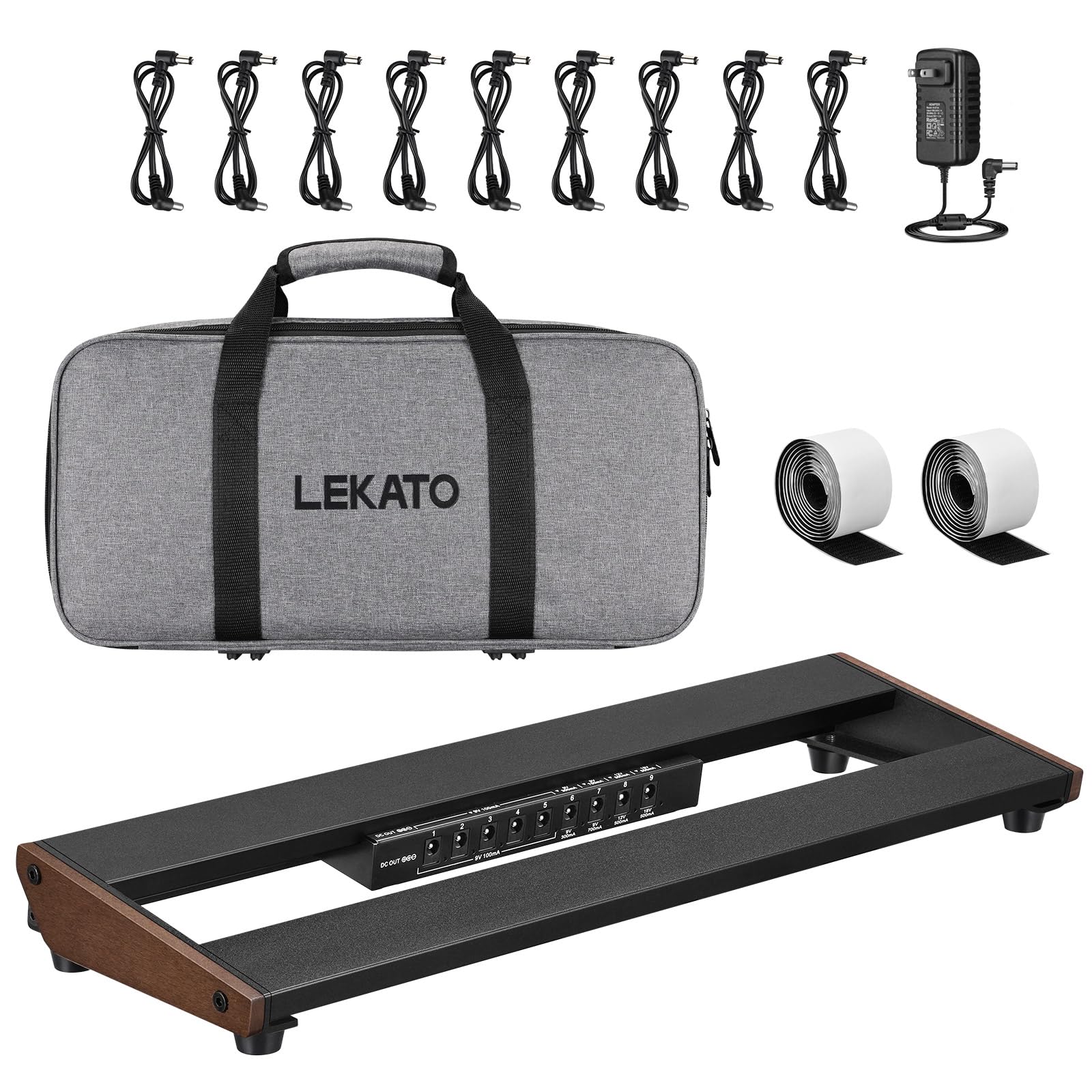 LEKATO Tabla de pedal de guitarra, tabla de pedal con fuente de alimentación integrada, 15.5 x 5.1 x 1.6 pulgadas, 1.3 libras, placa de pedal alimentada de aleación de aluminio con cables de pedal