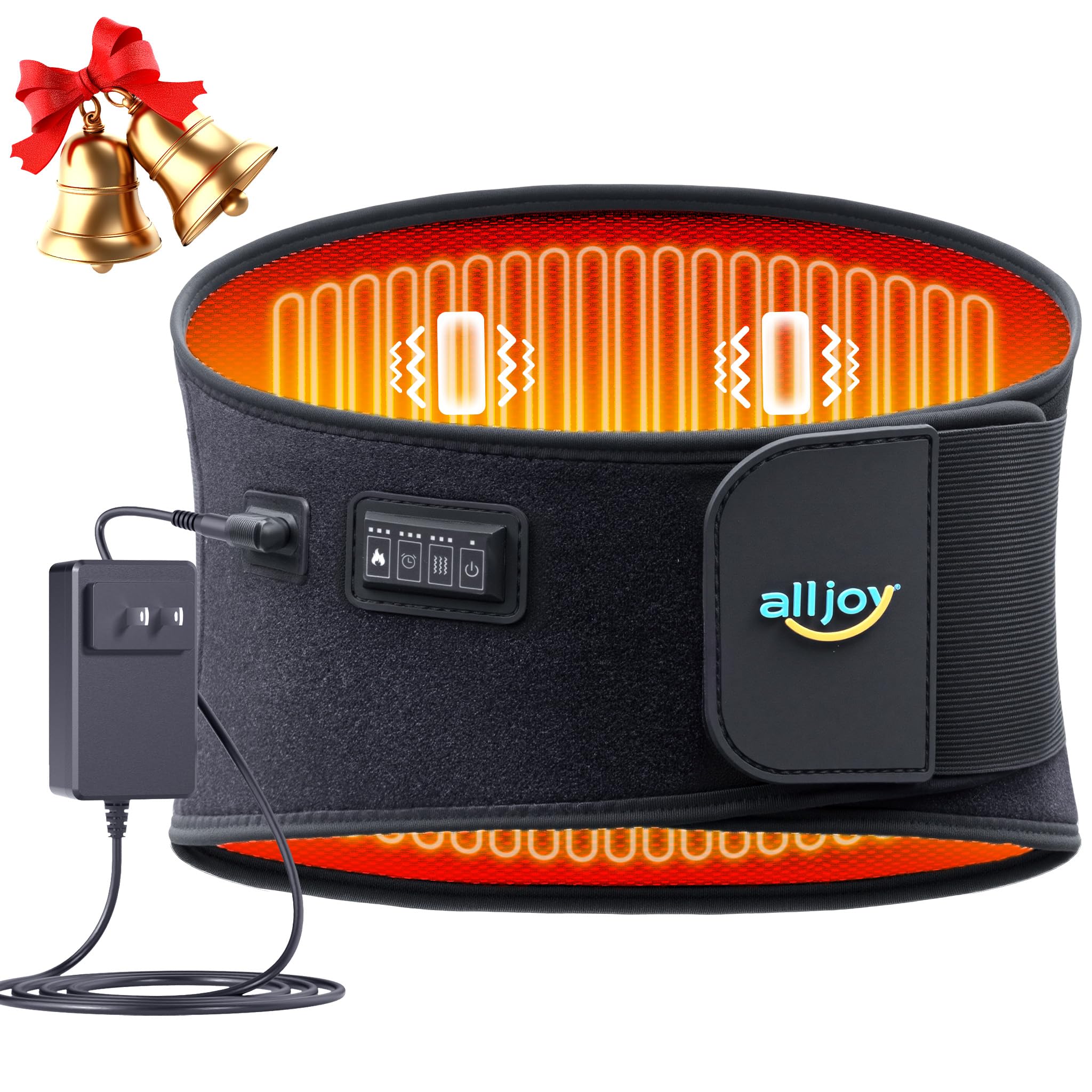 ALLJOY 170CM Ceinture Chauffante Lombaire, Cadeau Noel pour Homme Femme Parents, Coussin Chauffant Dos avec 5 Massage Vibratoire et 3 Niveaux de Température, Minuterie 3 Temps (avec Fil)