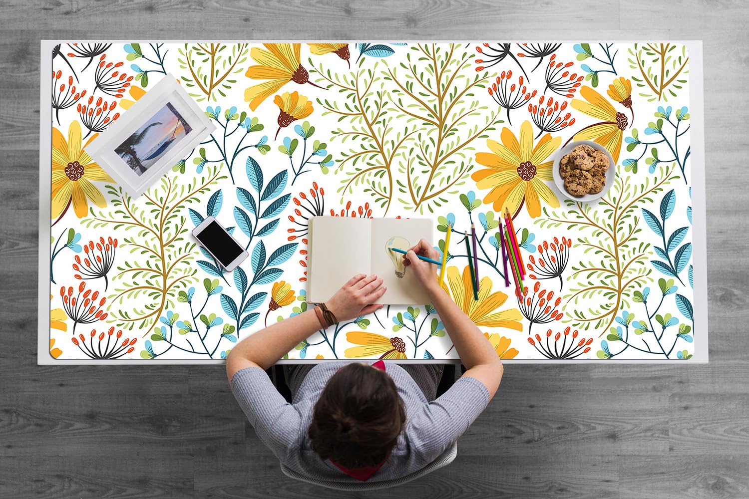 Sottomano da Scrivania 120x60 cm Facile da Pulire Antiscivolo Superficie Protettiva Protezione e Decorazione in Vinile PVC per Ufficio e Casa Impermeabile - Pittura floreale