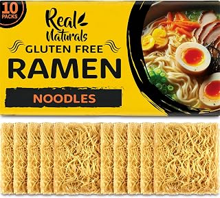 RealNaturals Gluten-Free Ramen Noodles (10 Packs) - Vegan Brown Rice, Low Sodium Plain Noodles for Yakisoba & Lo Mein