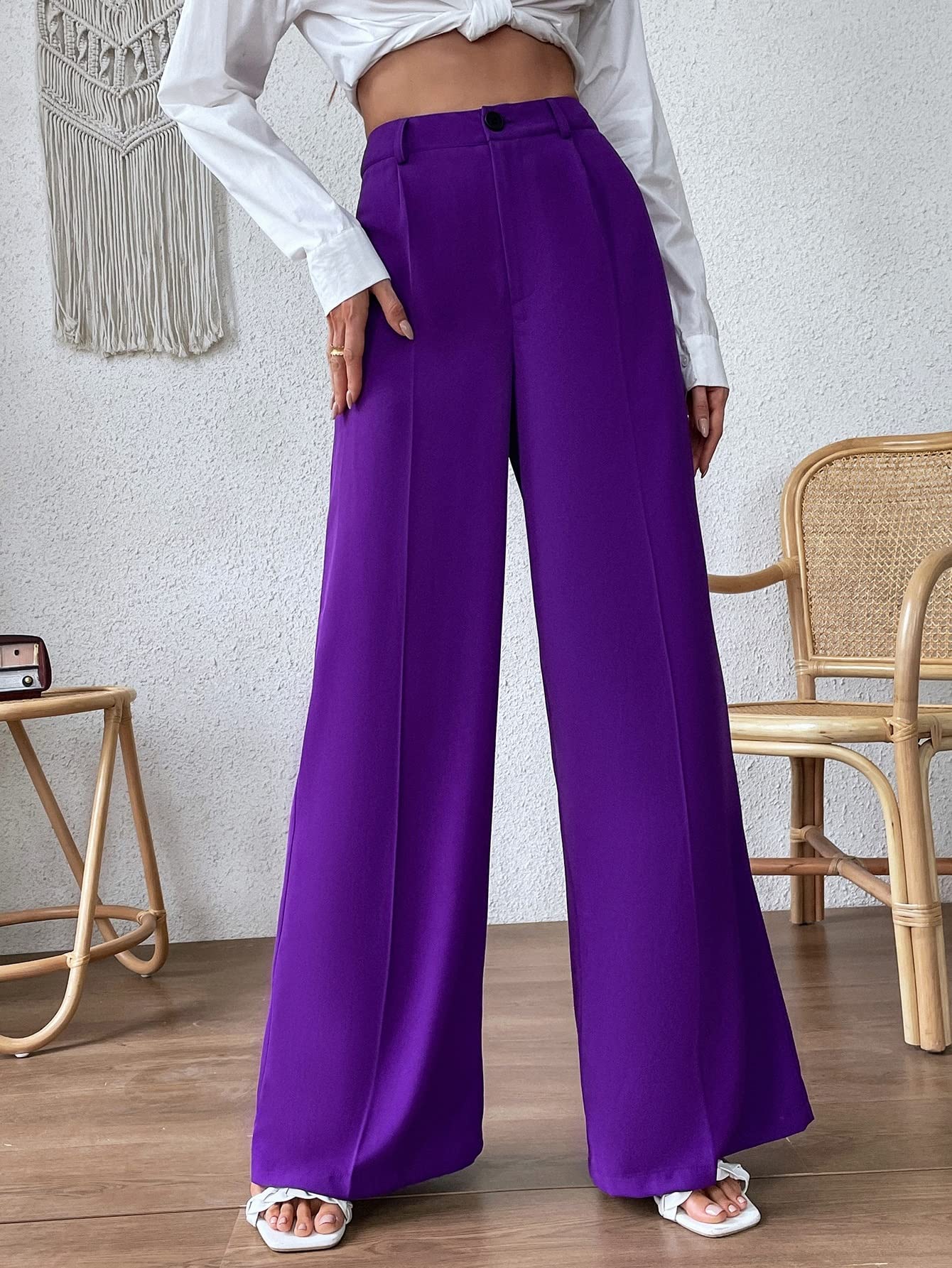 Womens Pants Seam Detail Wide Leg Pants Work Casual Pants