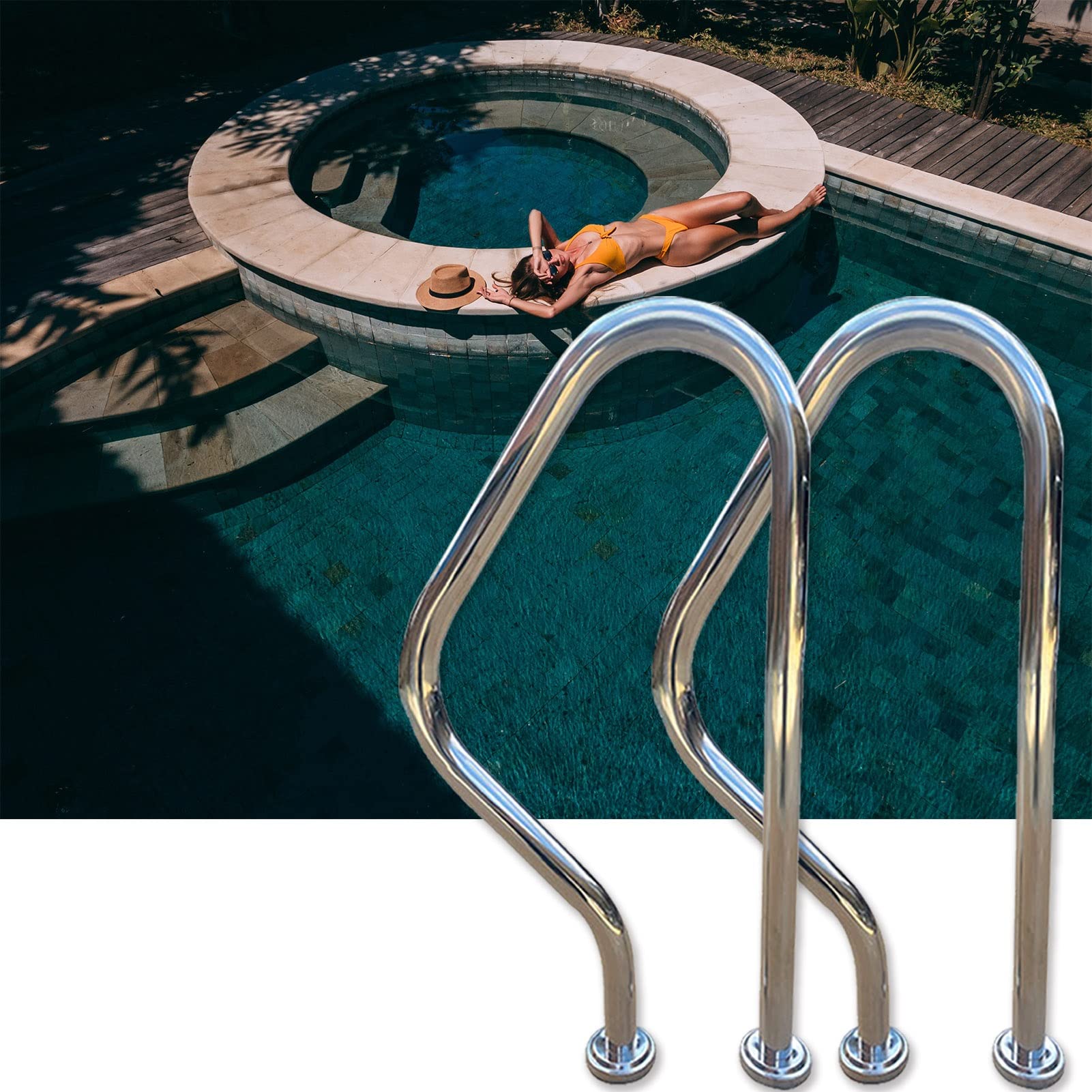 Pool Safety Handrail 31.5 in Swimming Pool Hand Railing 304 Stainless Stee Pool Handrail for Inground Pool Entrances | Home Decoration Guide Rail ，Silver (Size : 2 - pcs)