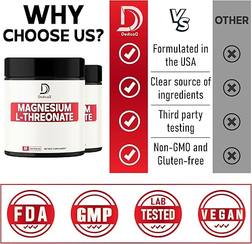 Miniatura 6 de 2 paquetes de 60 cápsulas  2000 mg de magnesio L-treonato cápsulas  144 mg de magnesio elemental por porción