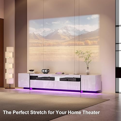 Miniatura 6 de Moderno soporte de TV para televisor de 85, 90 y 100 pulgadas, centro de entretenimiento de 94.5 pulgadas con luces LED y tomas de corriente,