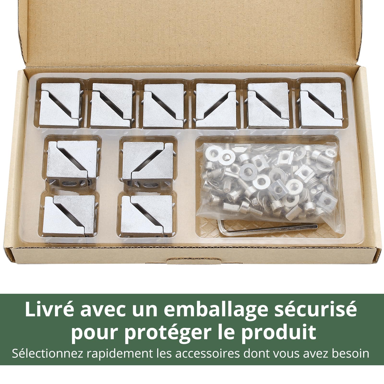 EYPINS 20 pièces Équerres de Fixation Aluminium 28x28x20mm - Pour Profilé à Rainure 6mm - Connecteurs d'Angle Droit avec Boulons M5x10mm - Série 2020