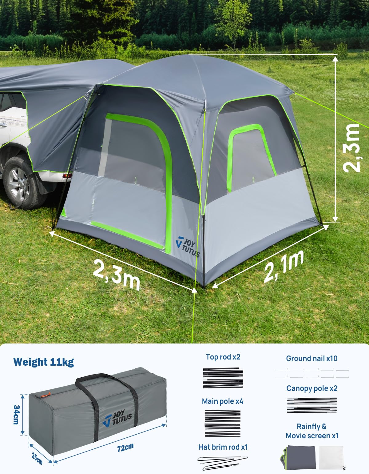 Tienda De Campaña JOYTUTUS Para SUV – Capacidad Para 4-6 Personas, Impermeable PU2000, Doble Capa Y Doble Puerta, Ideal Para Viajes Y Aventuras Al Aire Libre