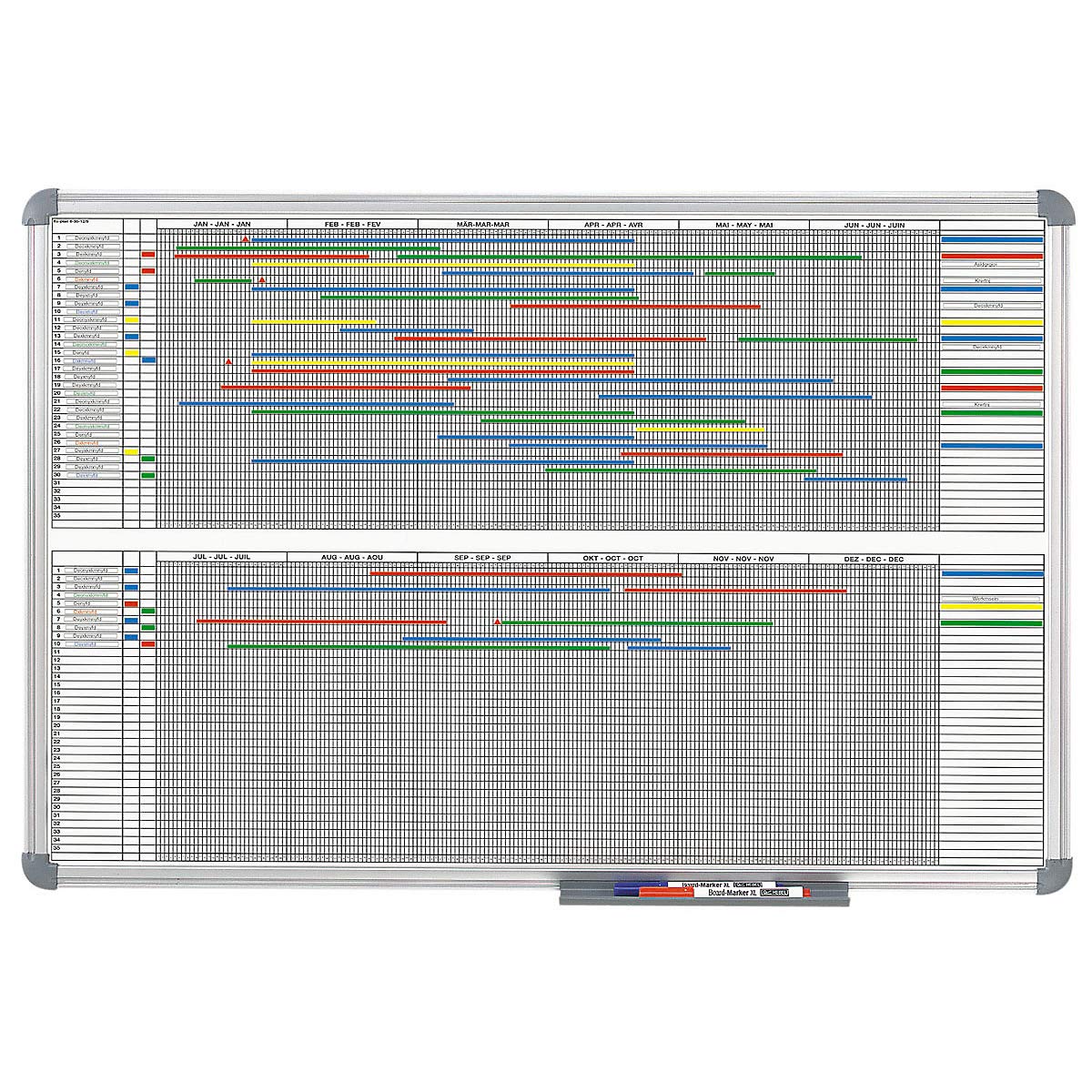 Maul Jahresplaner 90 x 60 cm, Whiteboard 12 Monate, Wochentageinteilung, Magnetisch, Alu-Rahmen 6496484