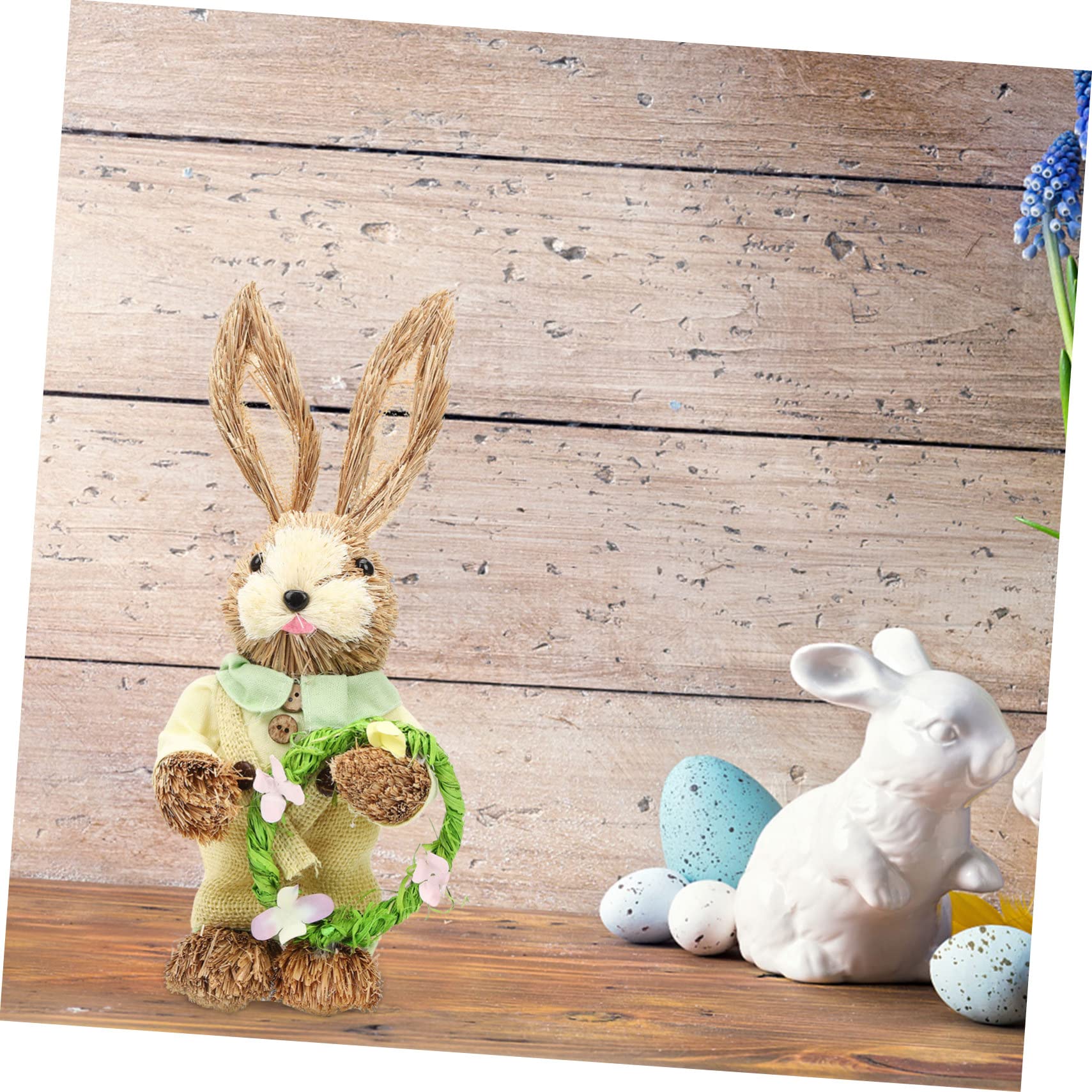 VALICLUD 2 Stück Osterdeko Stroh Hasenfiguren Handgefertigt Leichte Detailreiche Kaninchen Statuen als Niedliche Tisch und Gartendekoration Zufälliger Stil Wohnliche Frühlingsaccessoires