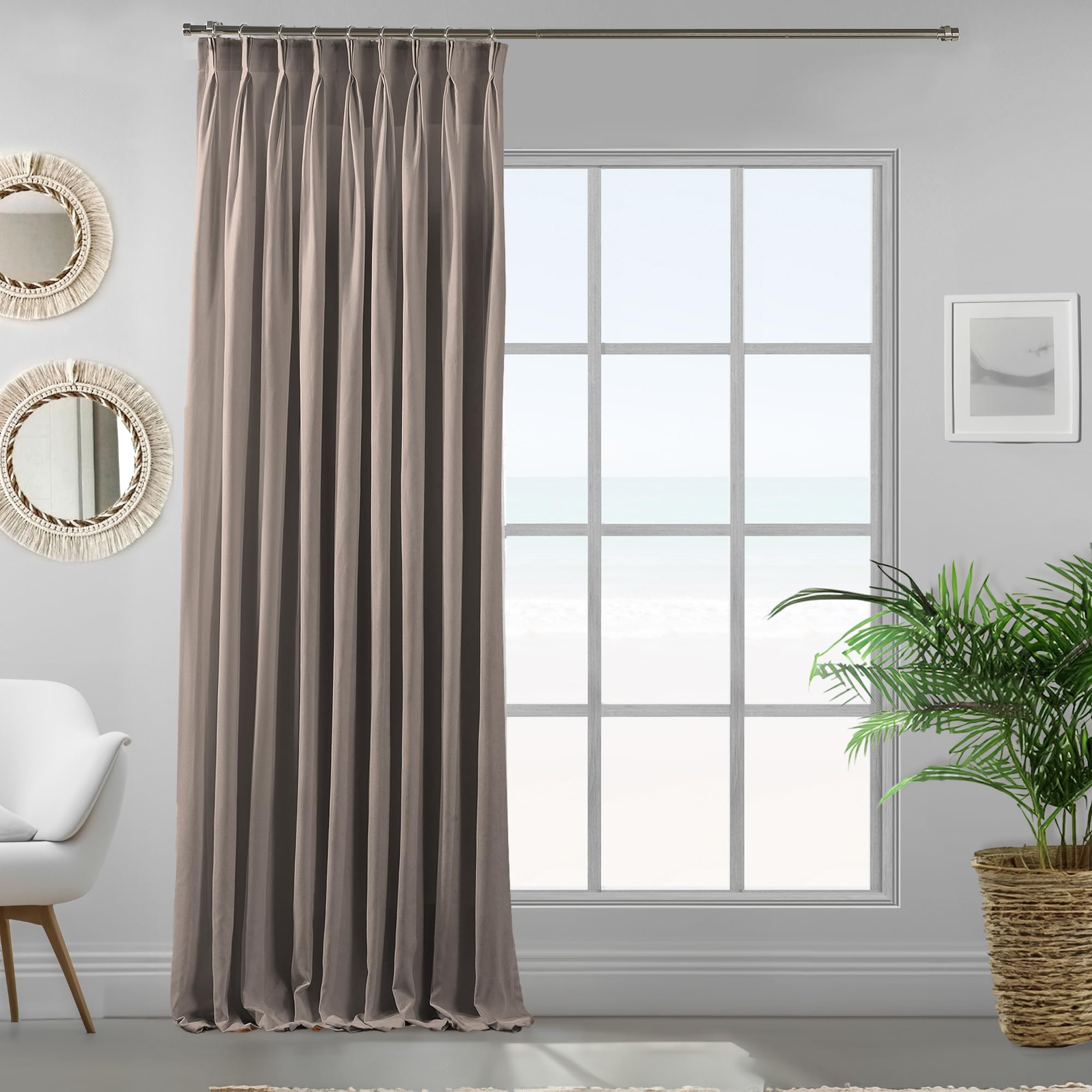 TENDA Solid Faux Velvet Look Curtain (1 Panel) Room Darkening Hanging Pinch Pleat - Made in Turkey