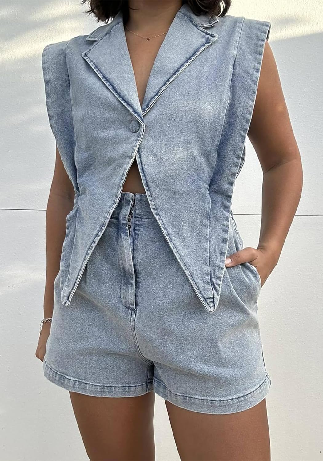 Denim Jumpsuit for Women Sleeveless Bodycon High Waist Jean Jumpsuits Shorts Romper Overalls Club Outfits - Image 5