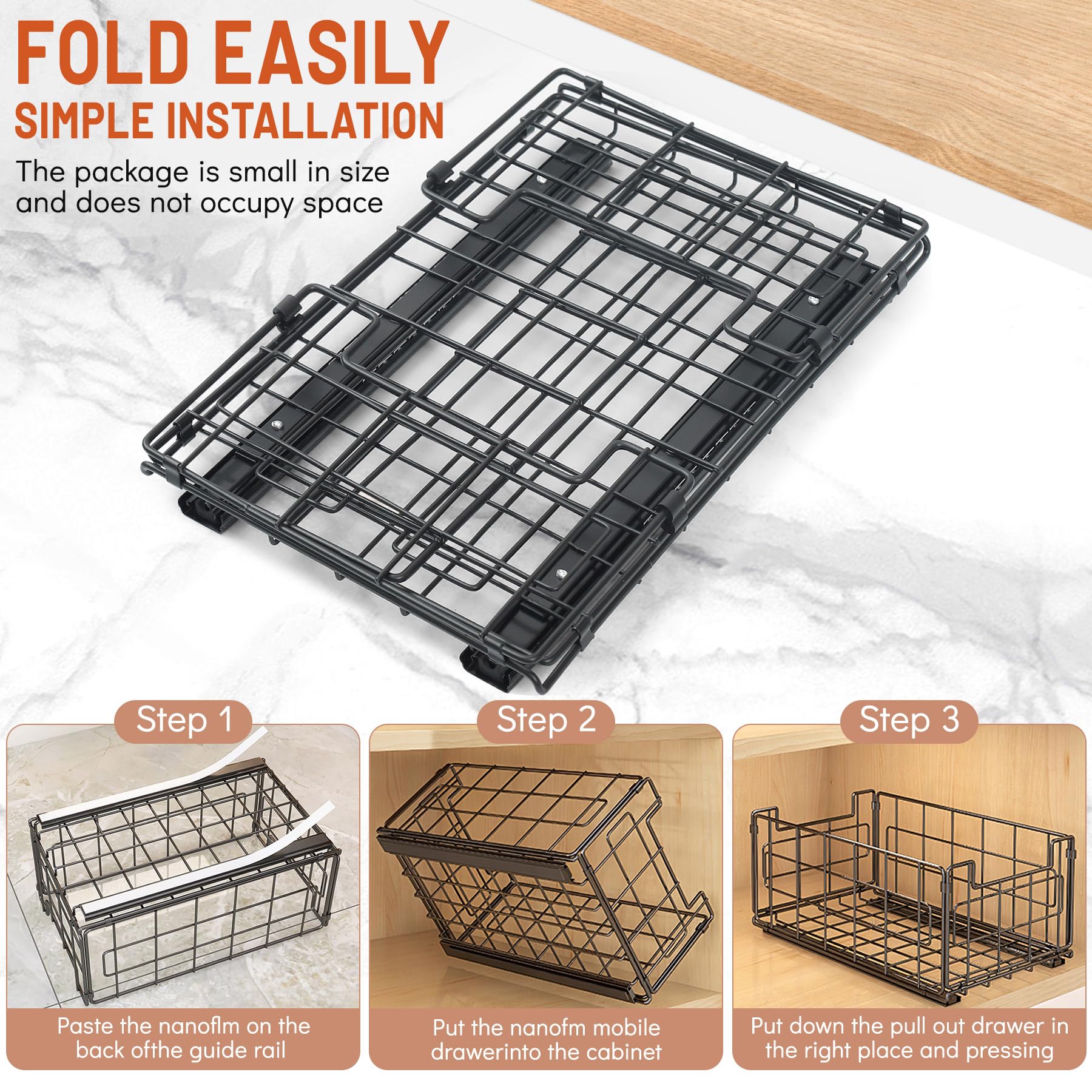 Cajones Extraibles para Cocina, 2 Piezas Organizador de Cajones, no Requiere Taladrar ni Clavar, Bandeja Extraible Armario, Cajones Deslizantes para Cocina, Bandeja Extraible Armario