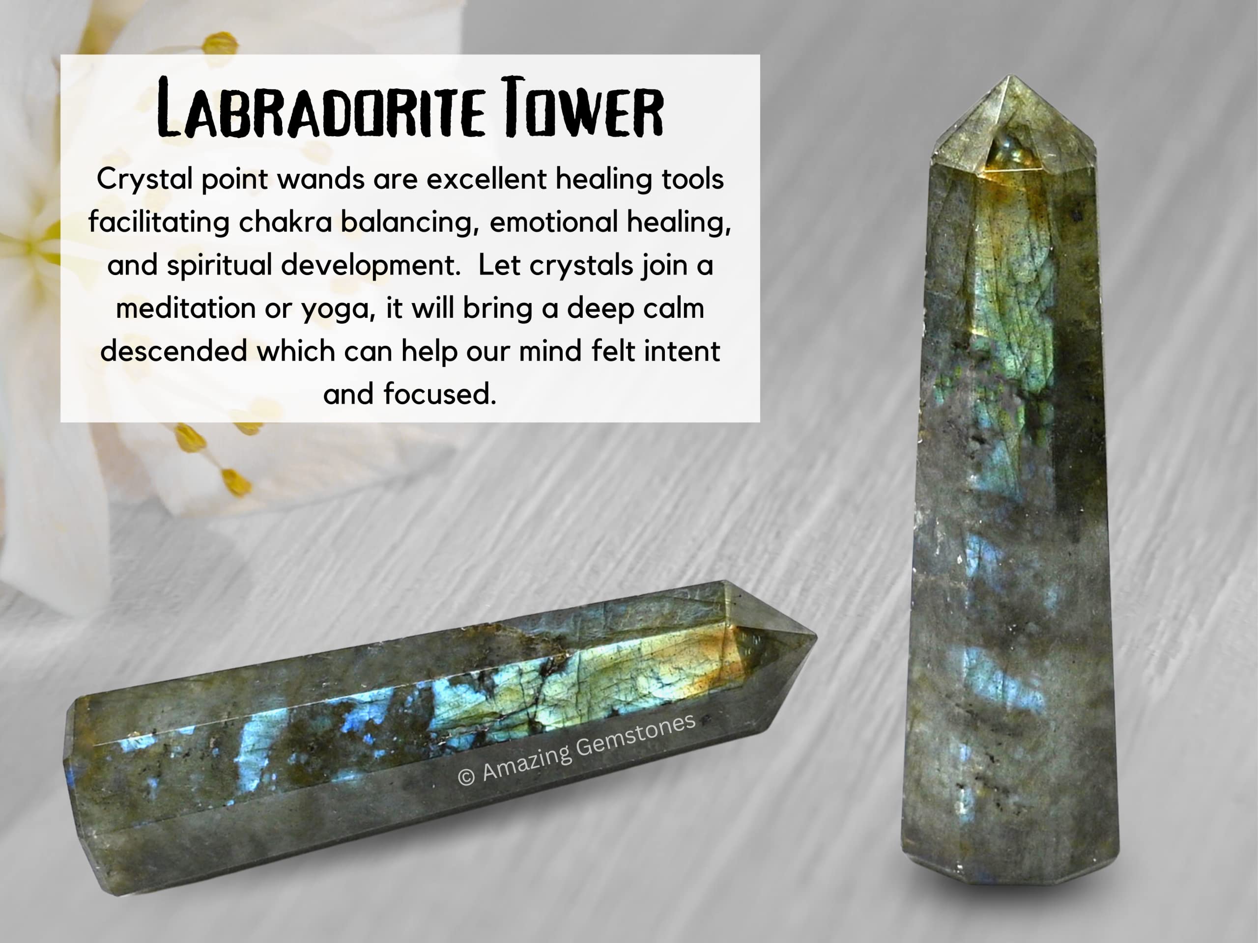 Labradorit-Kristallturm – Heilkristall zum Energieausgleich – 3 bis 4 Zoll großer Kristall für spirituelle Heilung, Heimdekoration und Wellness