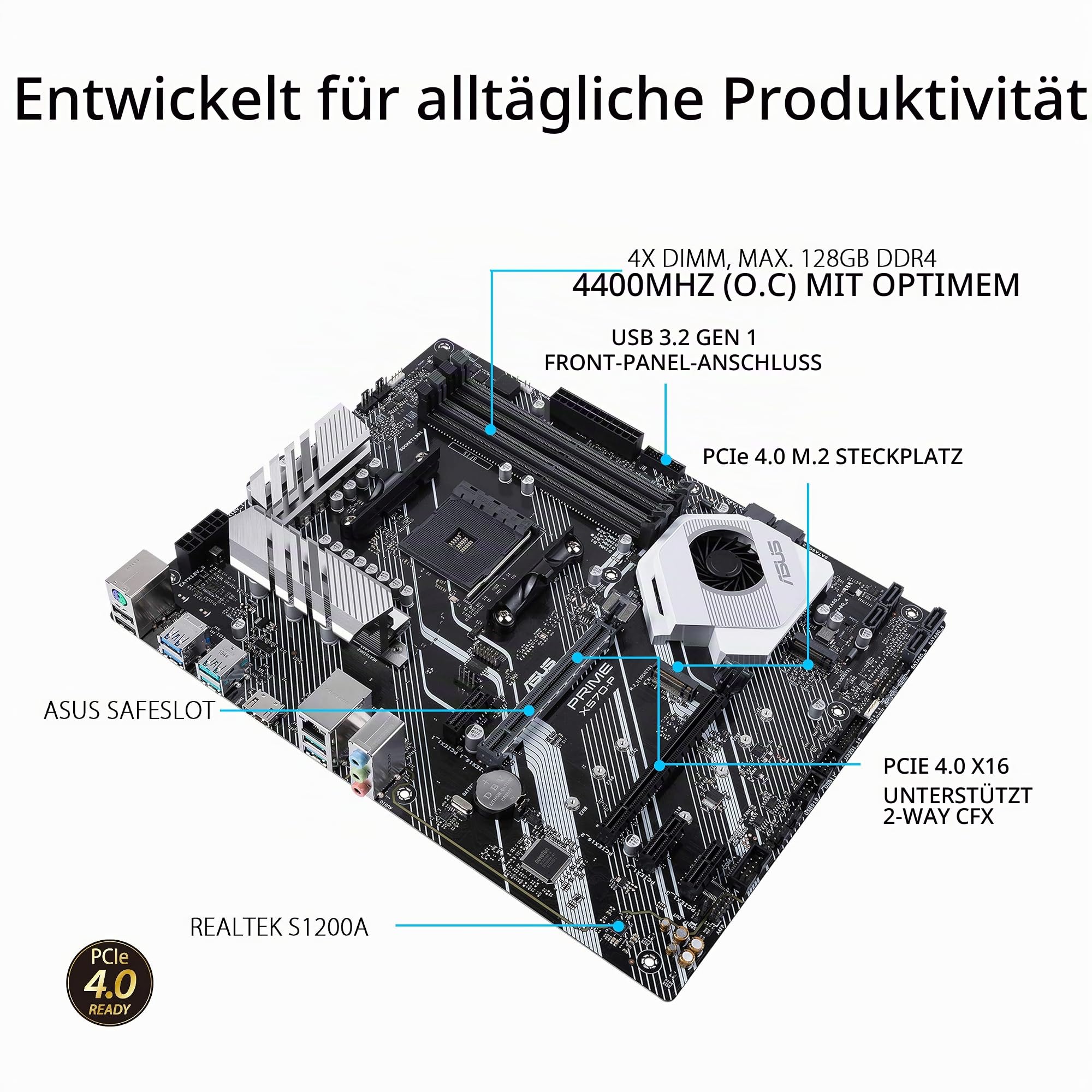 ASUS Prime X570-P Mainboard Sockel AM4 (Ryzen 3000 kompatibel, ATX-, PCIe 4.0, DDR4, USB 3.2, Aura Sync