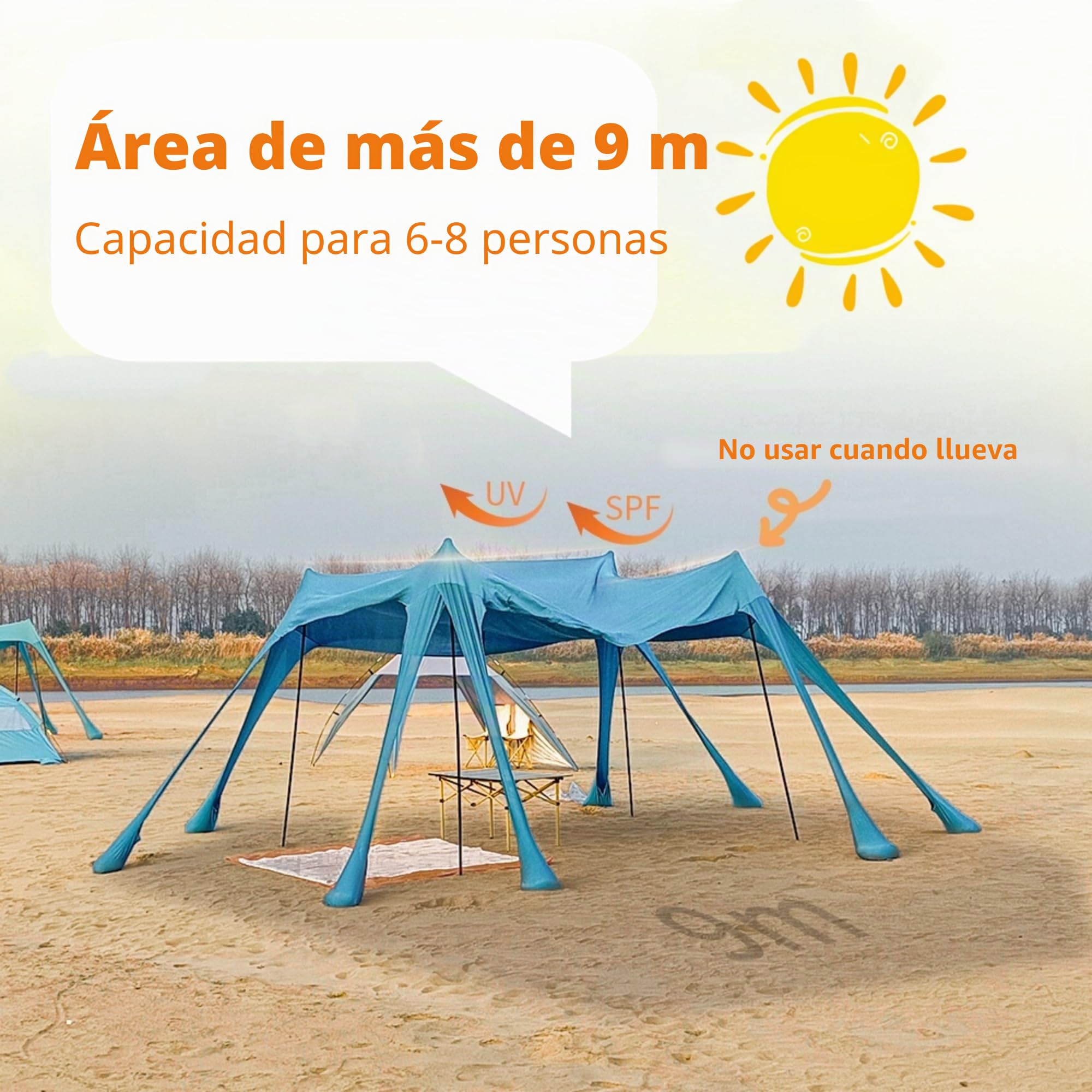 Toldo de Playa para Refugio, Tienda de campaña Grande para Exteriores para 6 a 8 Personas, protección UV para Acampar en la Playa, Pesca y Picnic (Azul)