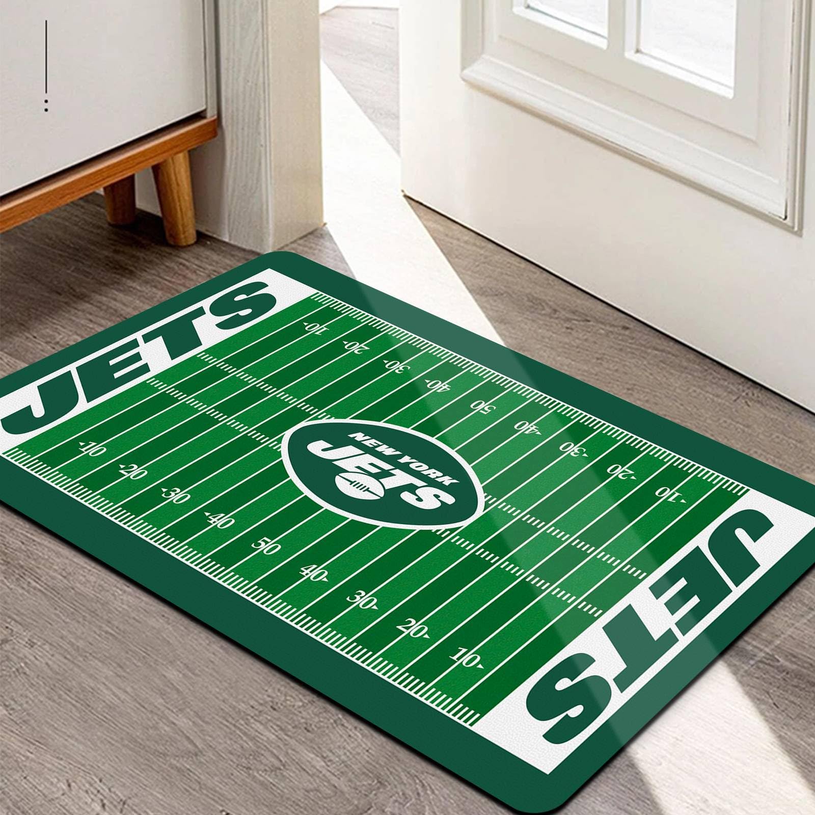 AYYQHC Football Field Design Entry Floor Mat,30" W x 18" H White Green Color Non-Slip Rubber Door Mat for Football Sports Fans, Home Decor Area Rug