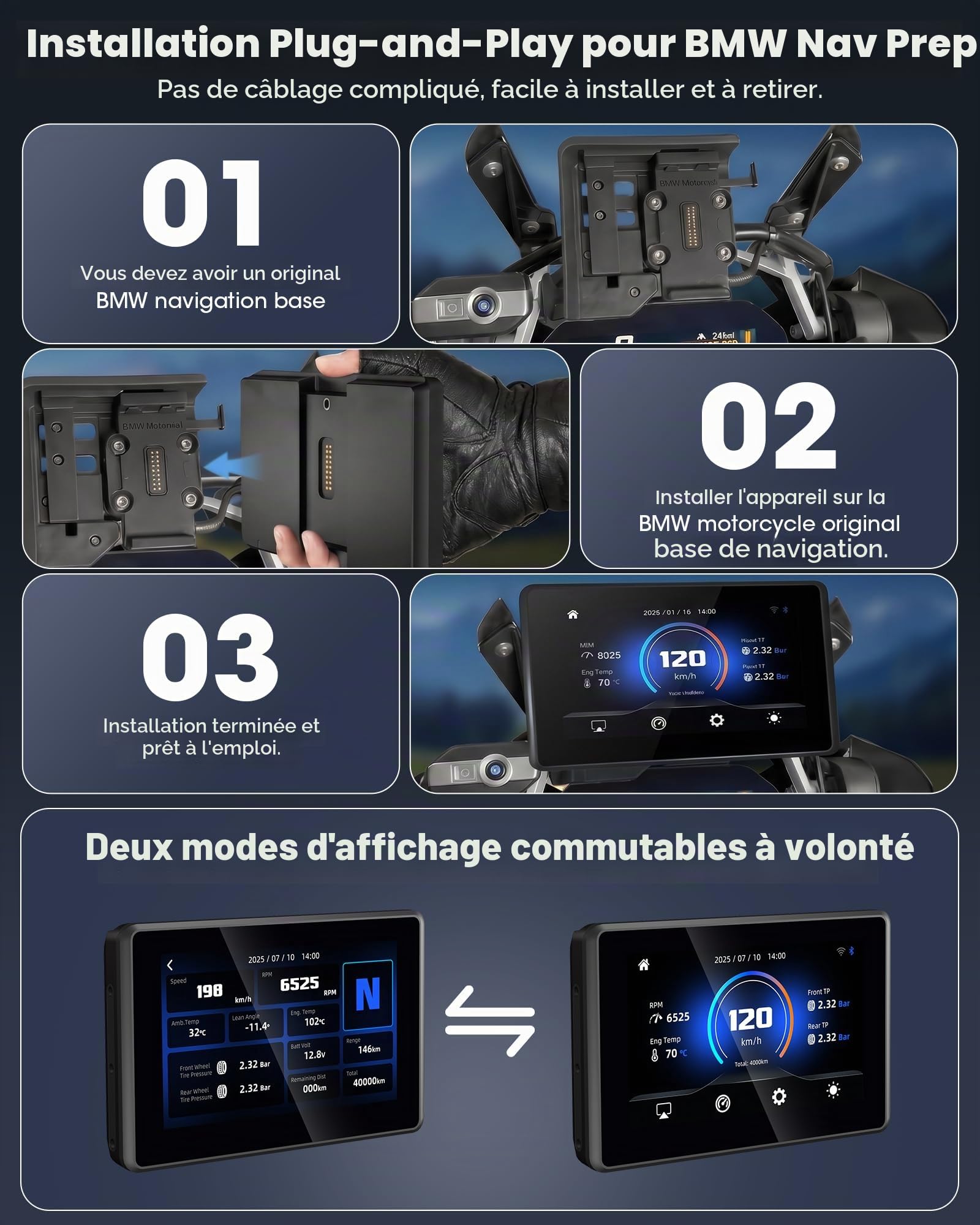 Jansite Carplay Moto avec Molette Wonder Wheel Native pour BMW Motorrad | 5'' Écran Tactile Étanche Tactile, CarPlay et Android Auto Sans Fil, Navigation GPS, Plug-and-Play