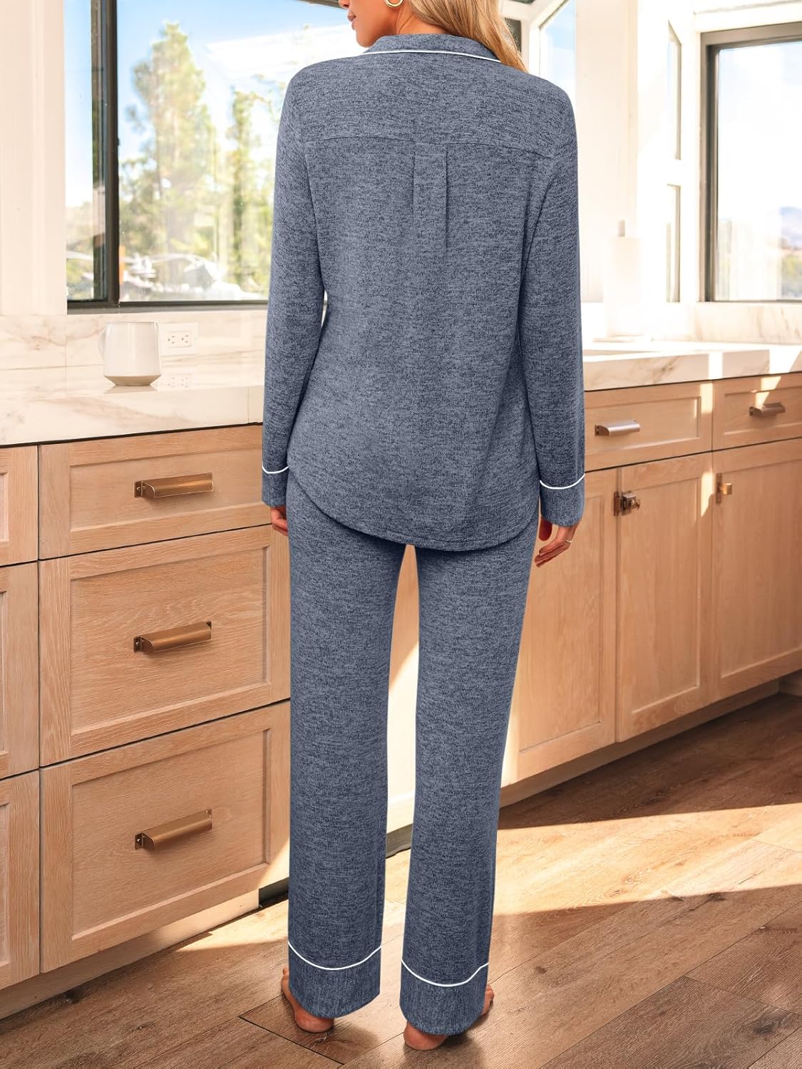 LILLUSORY Women's Long Sleeve Pajama Set - Soft Button-Down Top & Comfortable Drawstring Pants with Pockets - Image 4