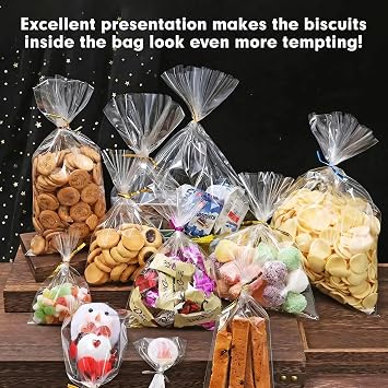 100 PCS 9 * 15cm Cellophane Sweet Bags with Twist Ties Cake Bags | Cellophane Bags for Party Favour, Halloween, Christmas, Candy Buffet, Graduation Gifts Biscuit Bags Clear Cookie Bags