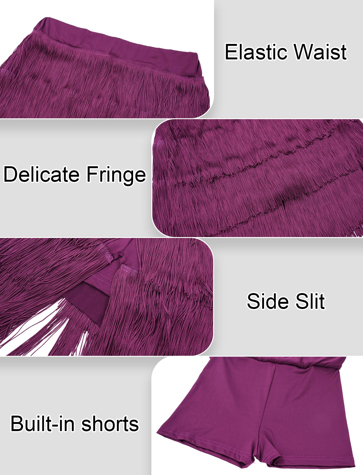 FEOYA Jupe de danse à franges pour femme – Mini short multicouche pour tango latin salsa salle de bal
