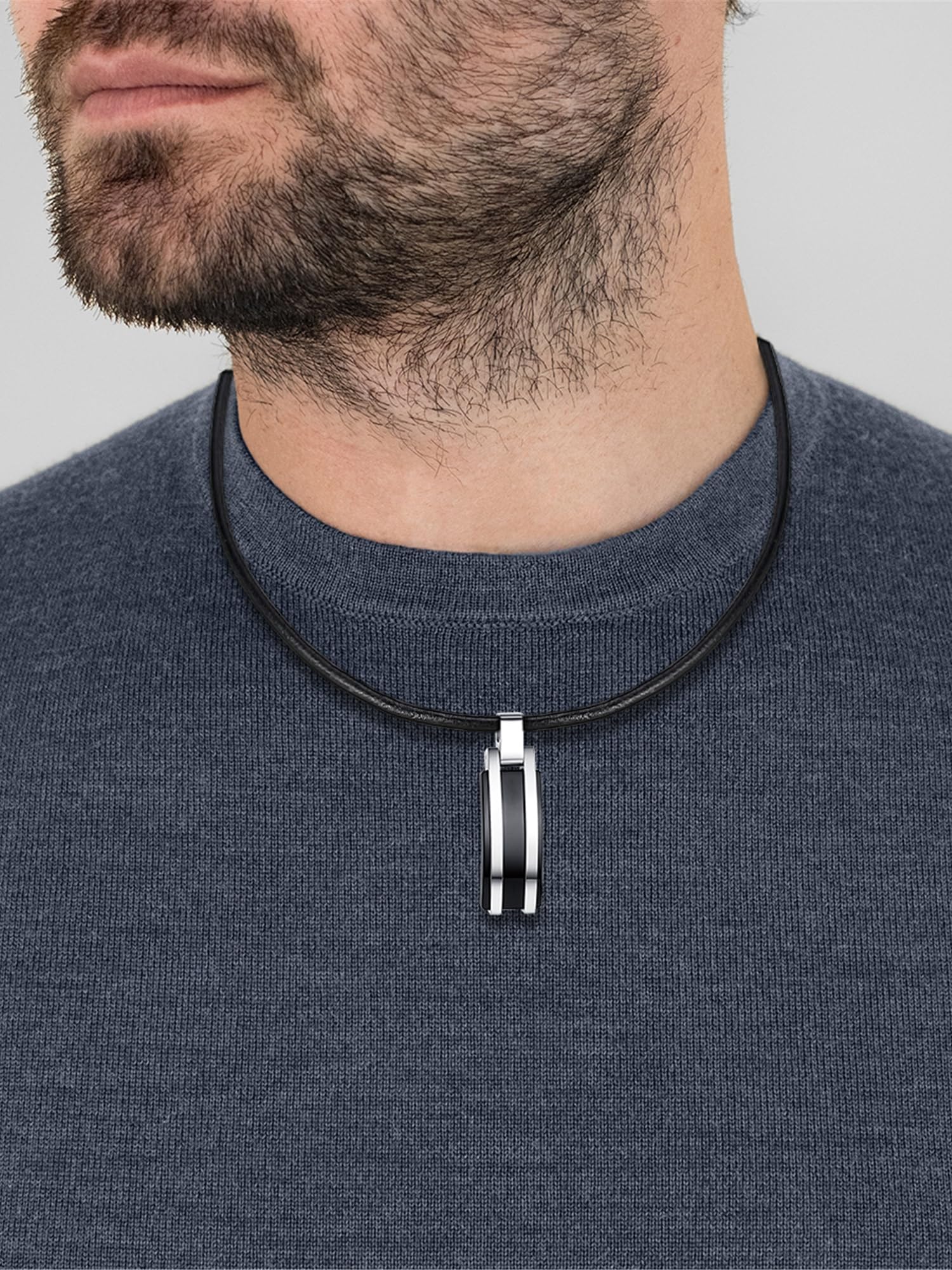 True Rebels Herren-Halskette Echtleder schwarz 51 cm - Dogtag Anhänger