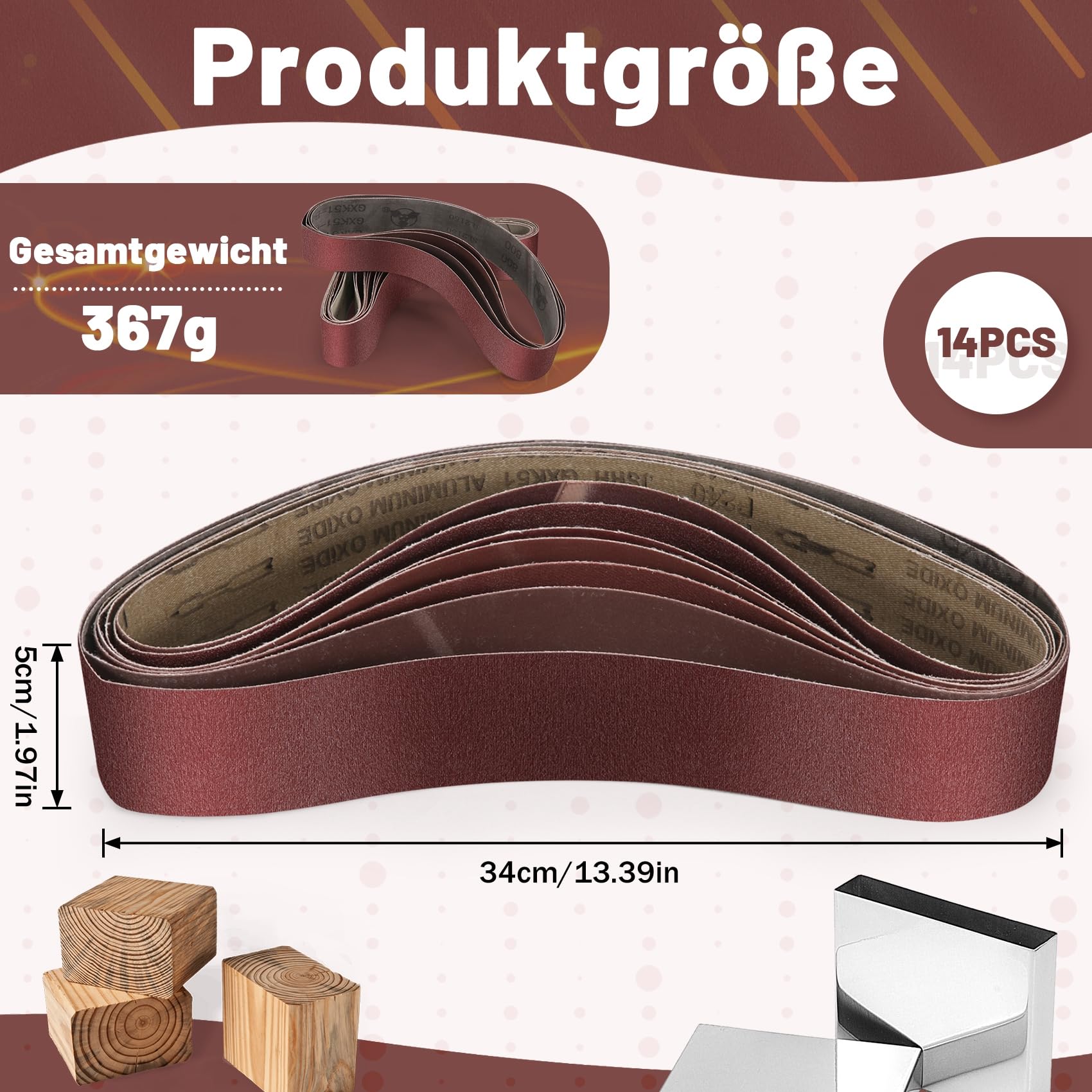 Lot de 14 bandes abrasives 50 x 686 mm - Grain 120/240/320/400/600/800/1000 - Papier abrasif en oxyde d'aluminium - Pour poncer, limer, affûter et dérouiller