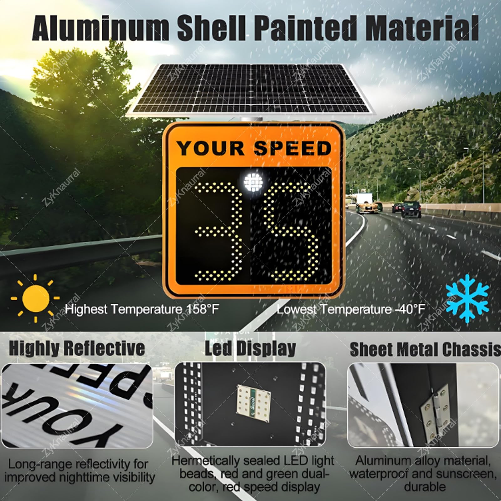Señal de retroalimentación de radar de 24 x 24 pulgadas, señal LED de límite de velocidad de radar, señal LED de advertencia de velocidad, límite de velocidad ajustable, naranja