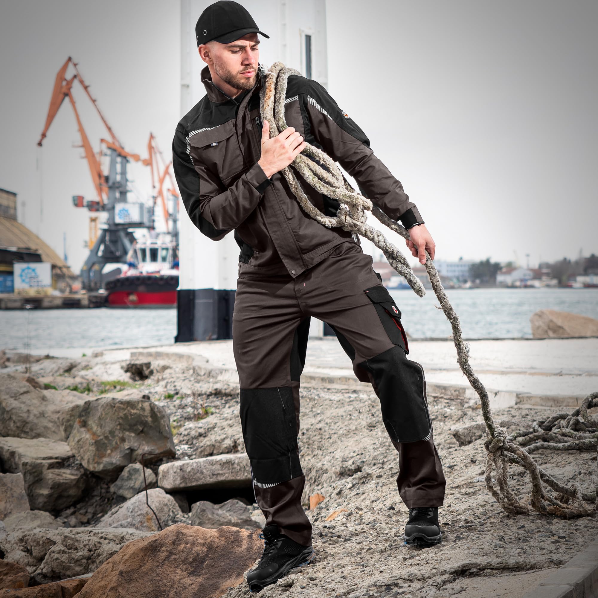 Stenso Prisma Herren Arbeitshose mit Taschen und Knieverstärkung, Robuste Arbeitshosen für Arbeitshose Männer mit Reflektierenden Details für Baustelle und Werkstatt