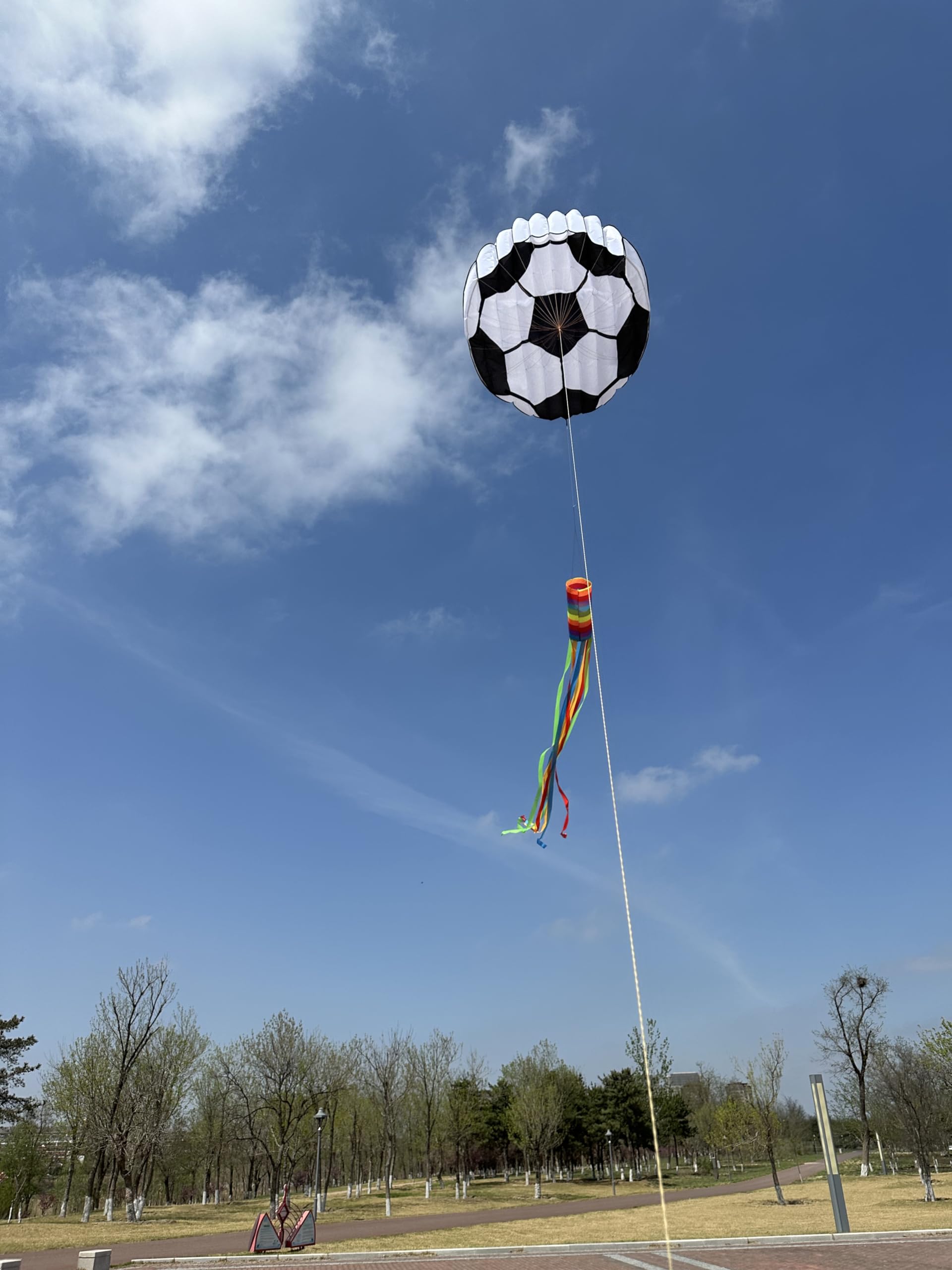 Adult Large Kite, 3D Soccer Ball Frameless Soft Umbrella Giant Kite, Easy to Fly on Beach and Amusement Park with 330 Ft Long Kite String, Age 12 and Above (60