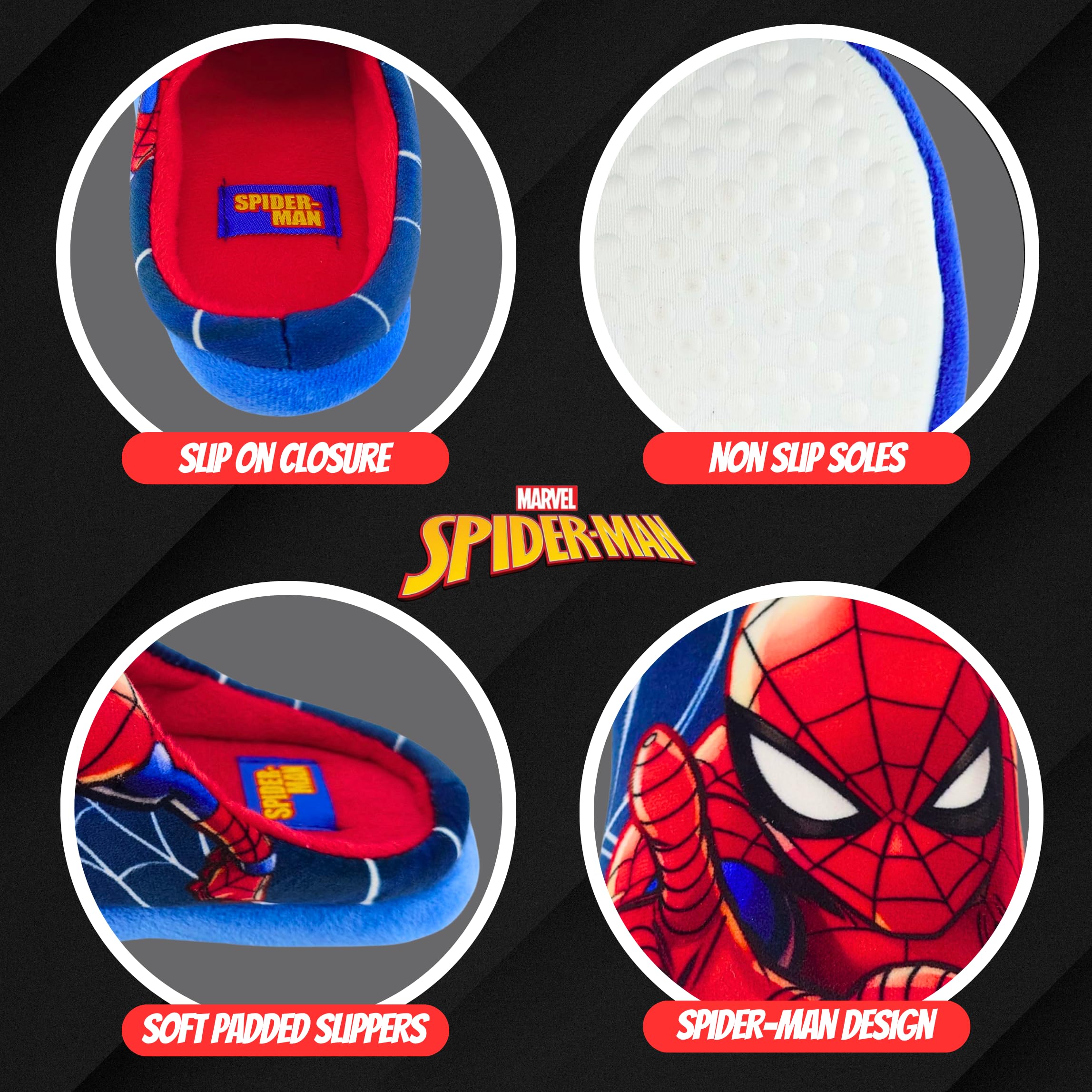 Marvel Spiderman Chaussons Enfants, Pantoufles Cadeau Garçons et Adolescentes, Tailles EU 28 à 33