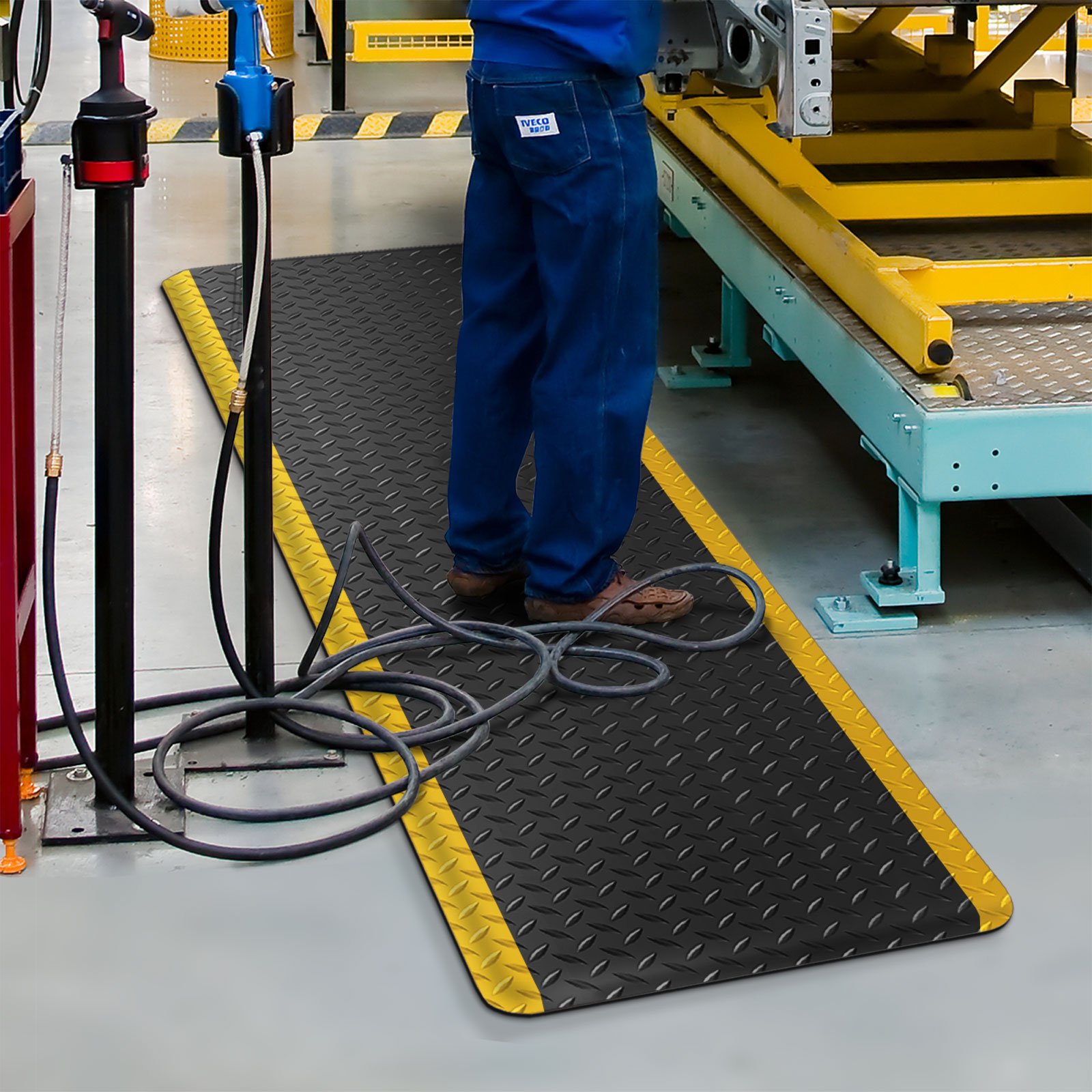 etm Tapis antifatigue résistant, amortissant et antidérapant | Industriel | Tailles et Couleurs au Choix | Heavy-Duty Diamant, Noir Jaune - 90x150 cm